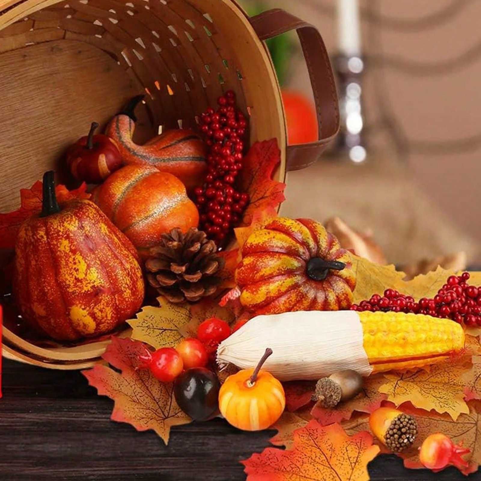 49 Pcs Fall Pumpkin Decoration Lifelike Artificial Pumpkin Pine Cones view 3