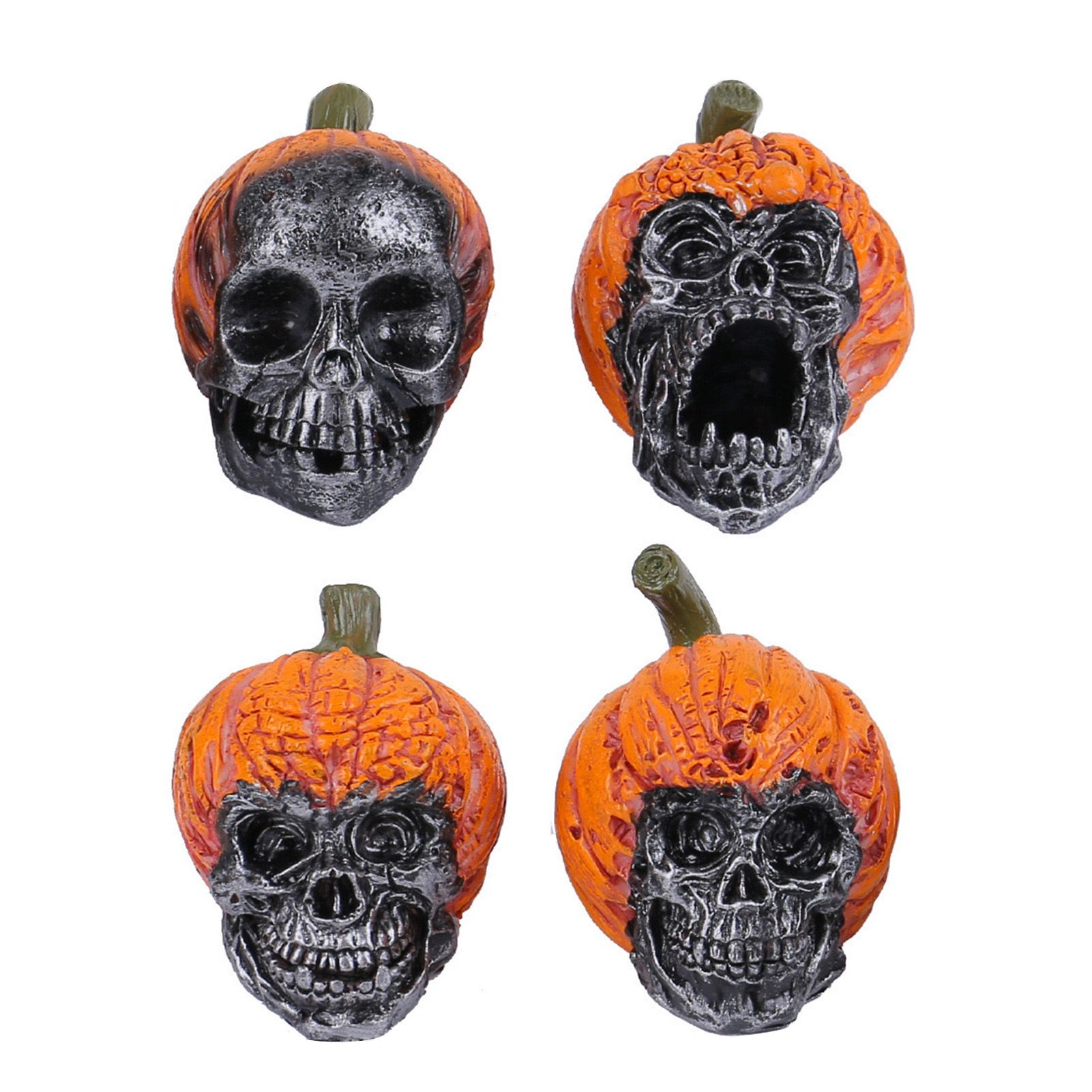 4Pcs Pumpkin Skeleton Head Ornament Resin Home Desktop Scary Pumpkin Skull view 3