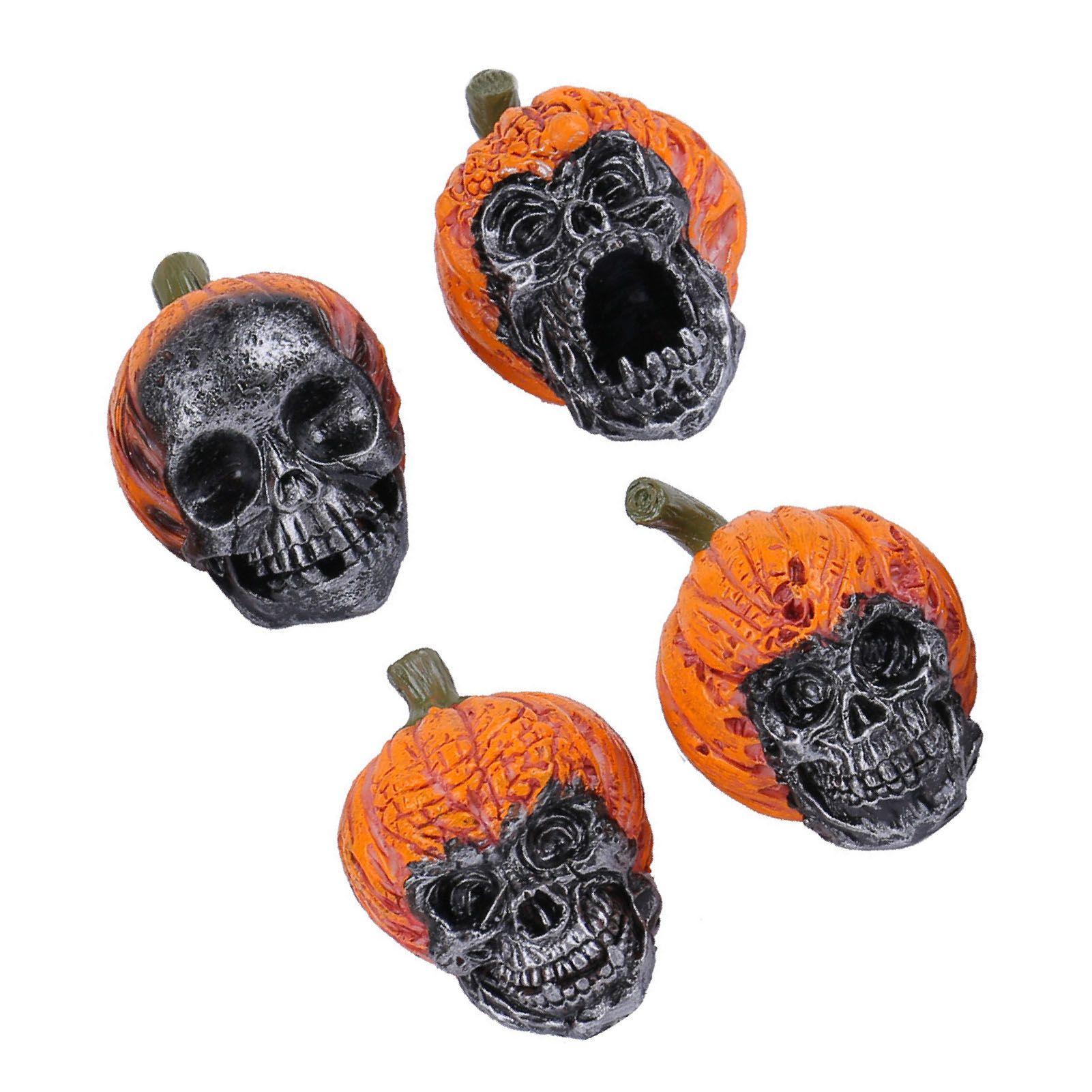 4Pcs Pumpkin Skeleton Head Ornament Resin Home Desktop Scary Pumpkin Skull view 10