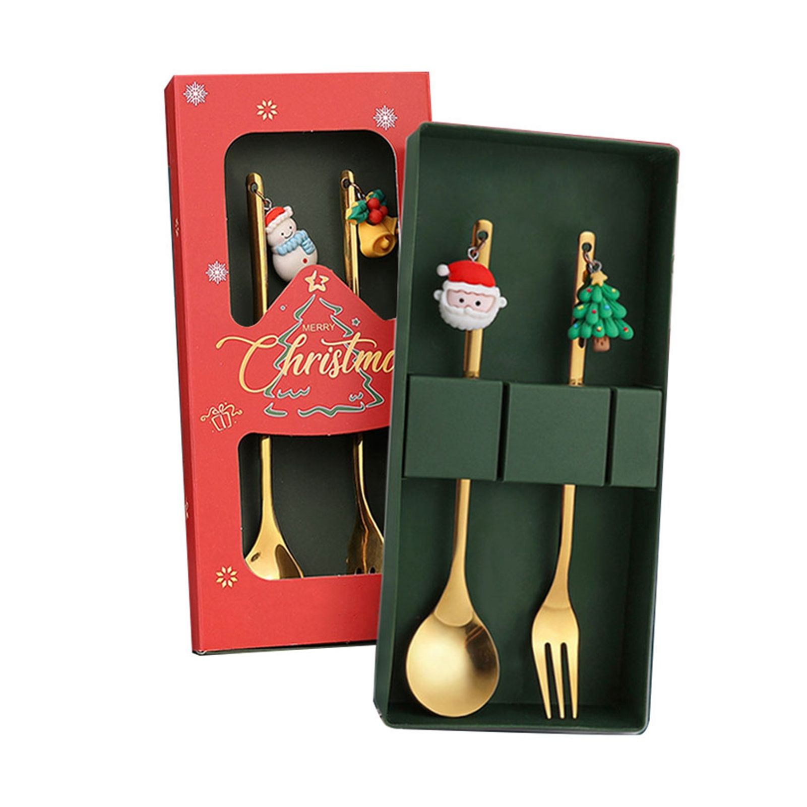 4Pcs Xmas Spoon and Fork Set Stainless Steel Adorable Dessert Utensils Cutlery Set view 2