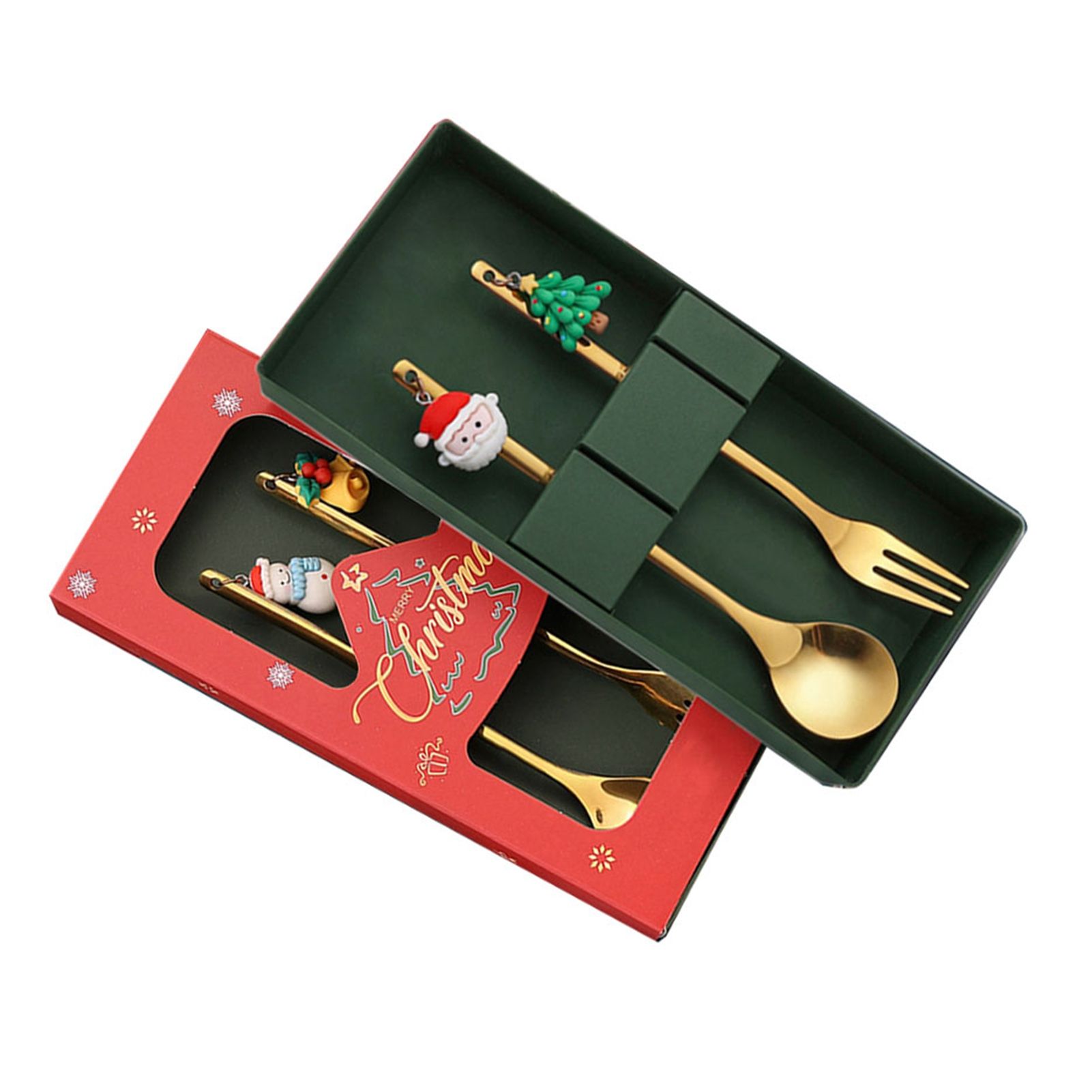 4Pcs Xmas Spoon and Fork Set Stainless Steel Adorable Dessert Utensils Cutlery Set view 3