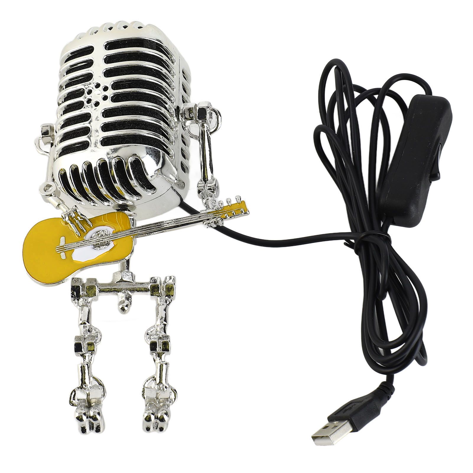 Vintage Microphone Guitar Robot Table Lamp USB Aluminum Metal Retro Microphone