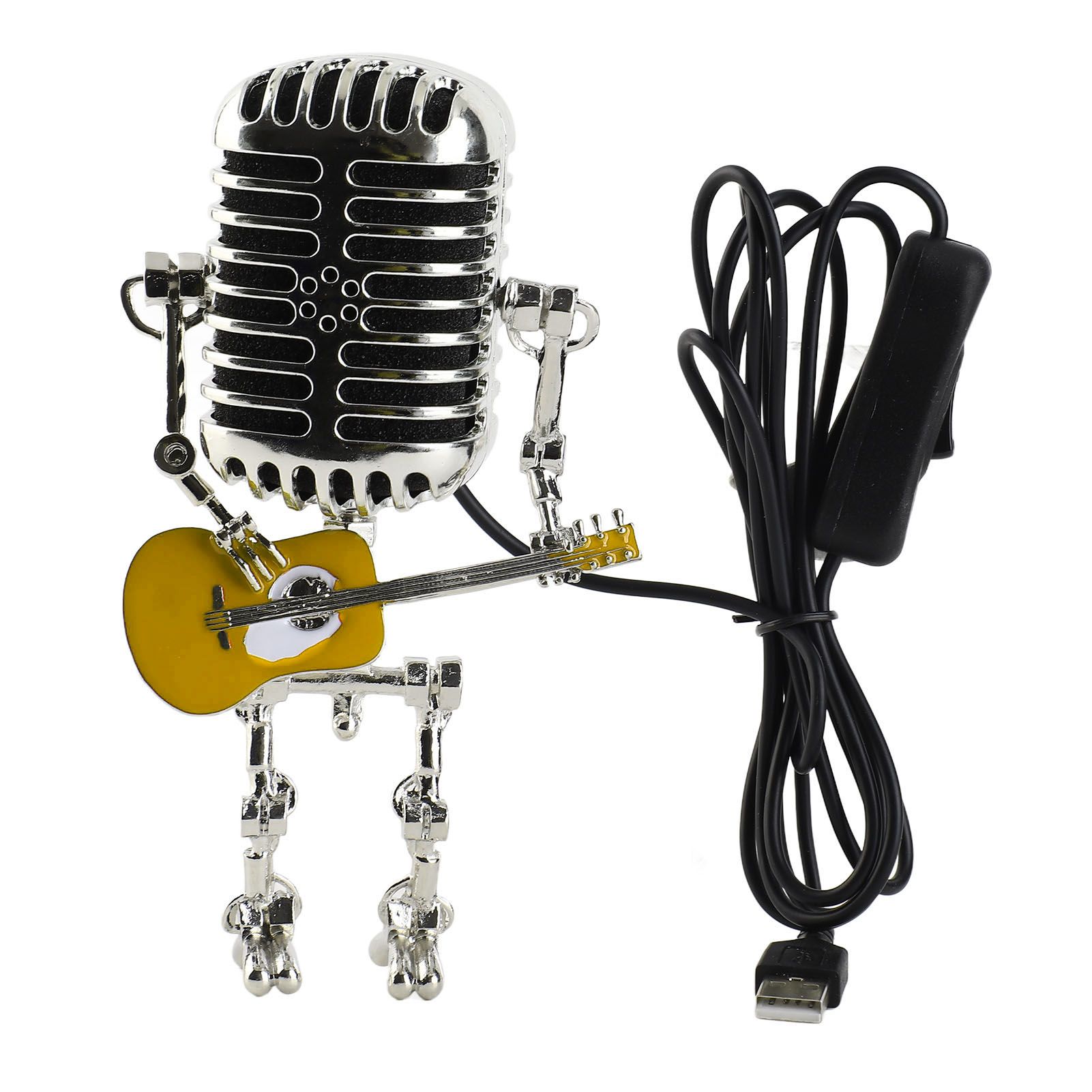 Vintage Microphone Guitar Robot Table Lamp USB Aluminum Metal Retro Microphone view 3