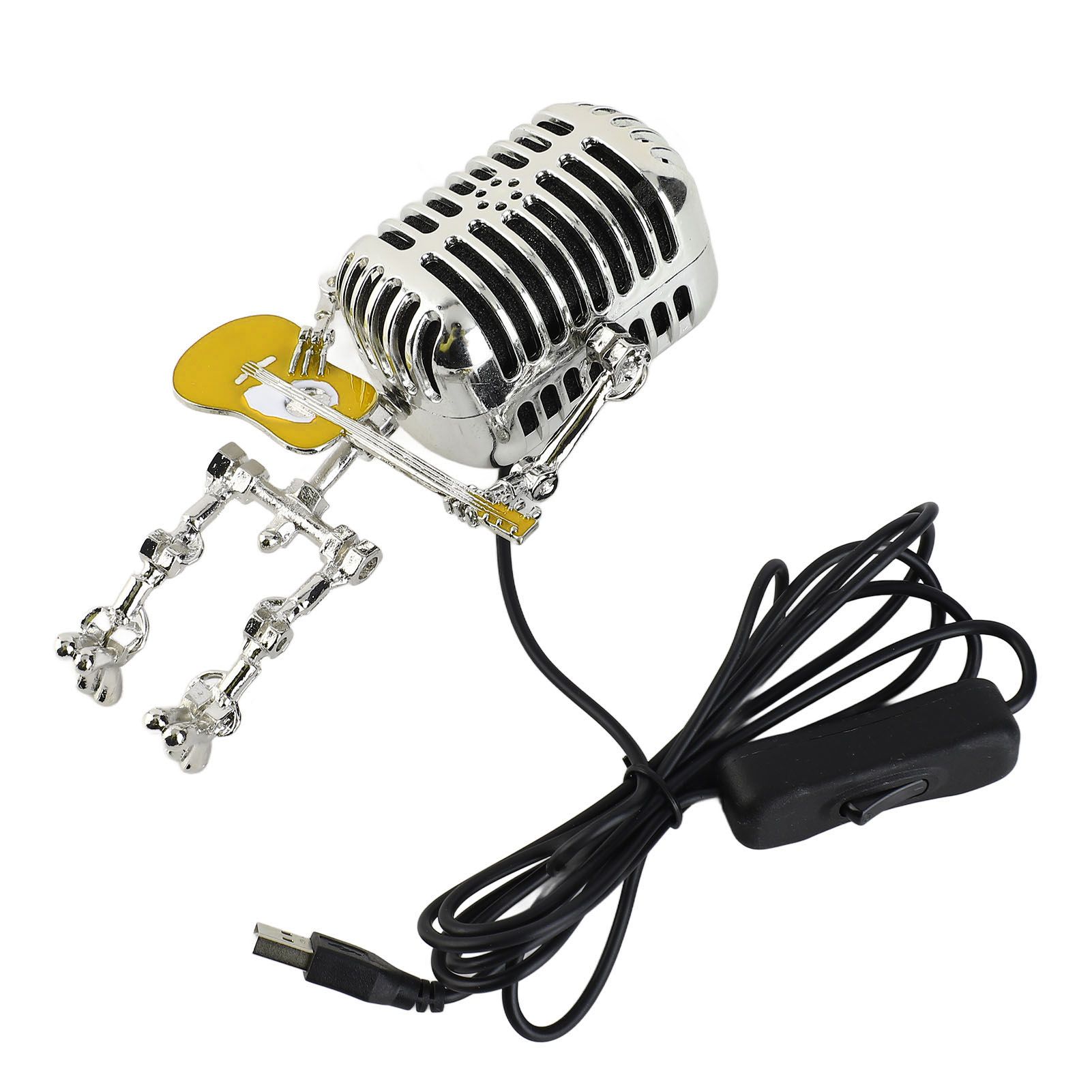 Vintage Microphone Guitar Robot Table Lamp USB Aluminum Metal Retro Microphone view 4