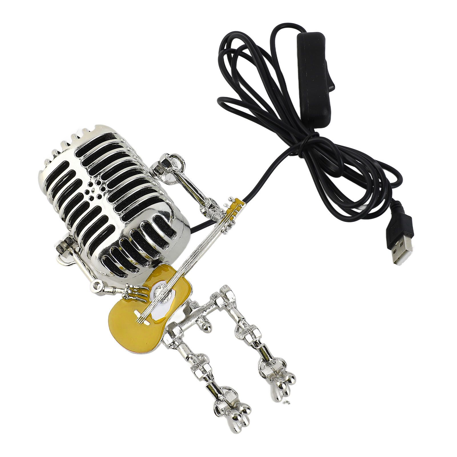 Vintage Microphone Guitar Robot Table Lamp USB Aluminum Metal Retro Microphone view 9