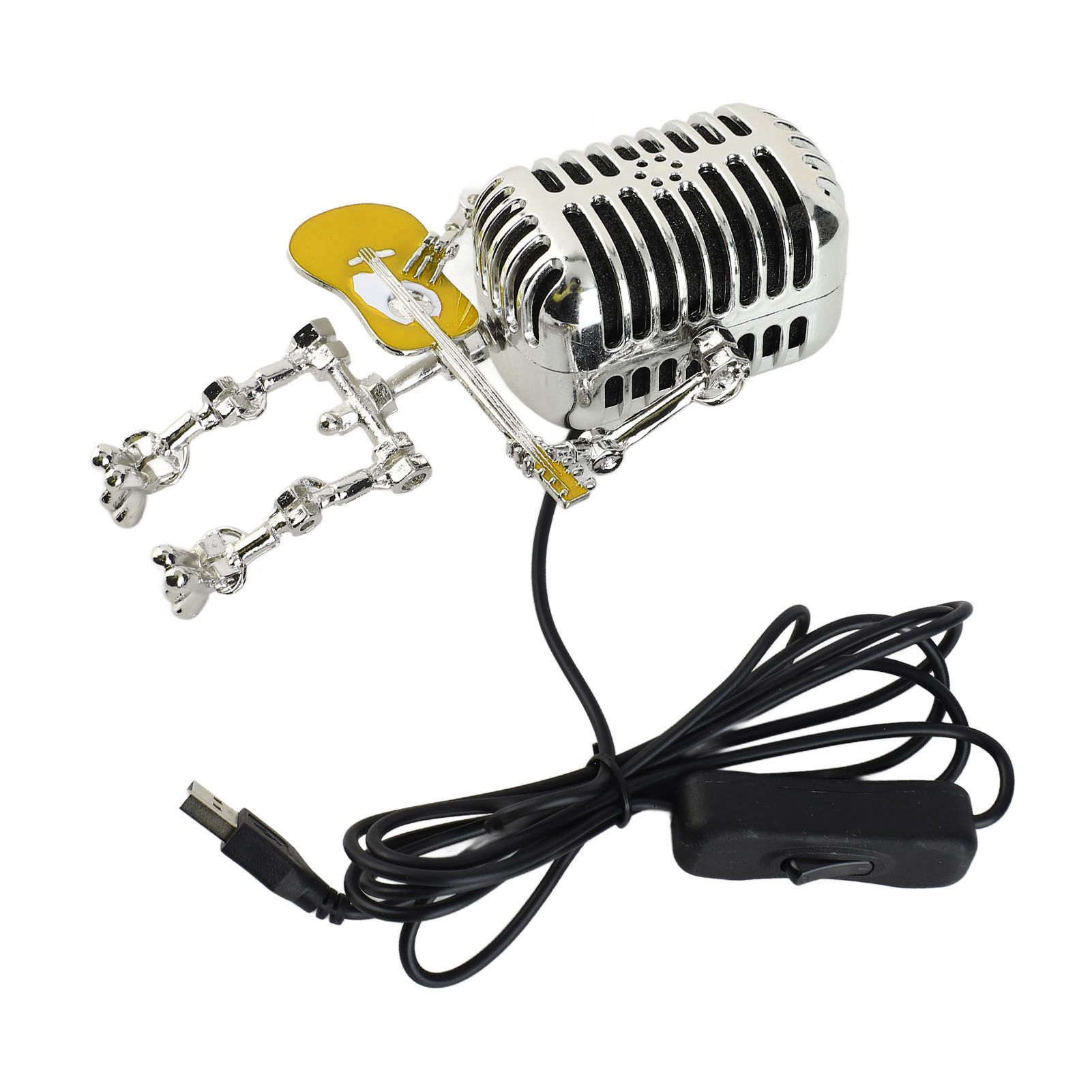 Vintage Microphone Guitar Robot Table Lamp USB Aluminum Metal Retro Microphone view 11