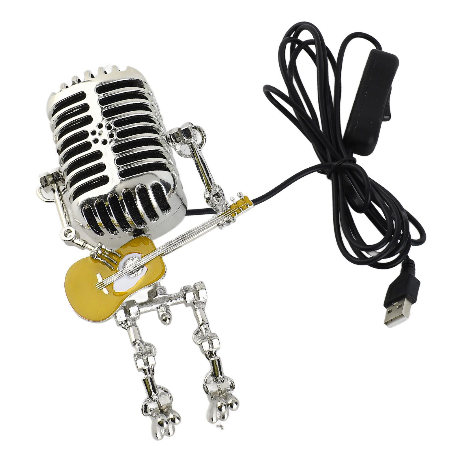 Vintage Microphone Guitar Robot Table Lamp USB Aluminum Metal Retro Microphone view 12