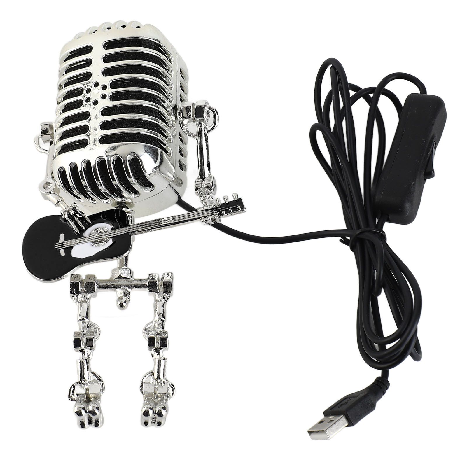 Vintage Microphone Guitar Robot Table Lamp USB Aluminum Metal Retro Microphone