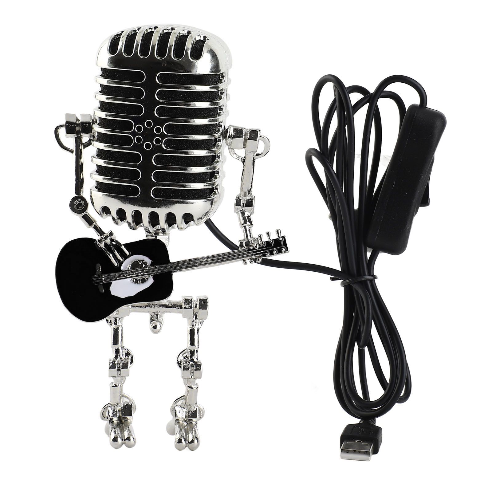 Vintage Microphone Guitar Robot Table Lamp USB Aluminum Metal Retro Microphone view 3