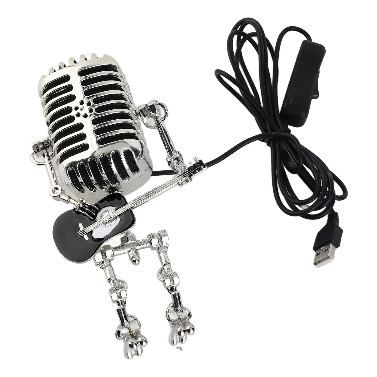 Vintage Microphone Guitar Robot Table Lamp USB Aluminum Metal Retro Microphone view 11
