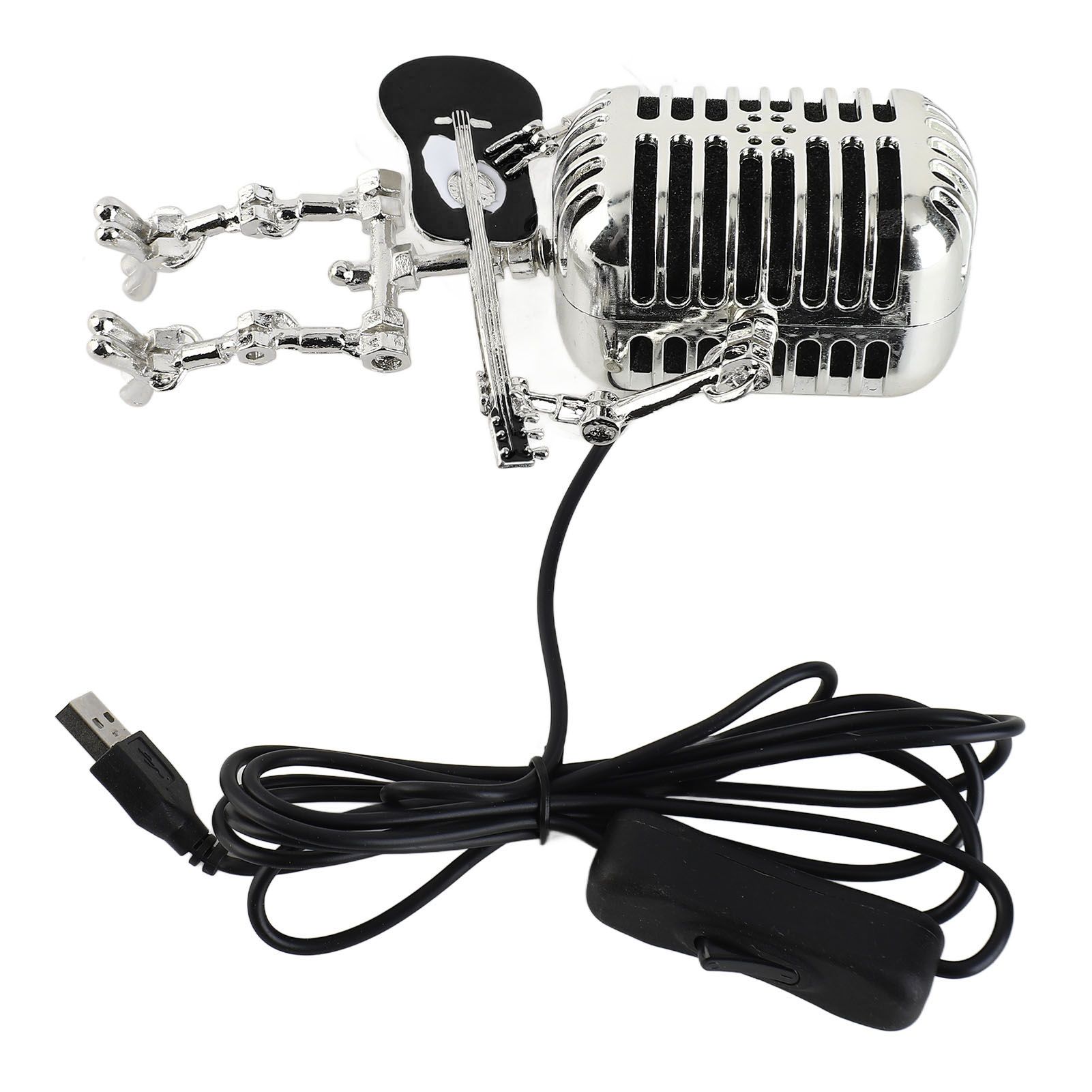 Vintage Microphone Guitar Robot Table Lamp USB Aluminum Metal Retro Microphone view 12
