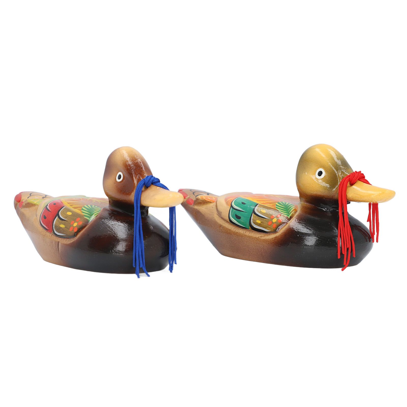 1 Pair Wooden Mandarin Ducks Figurine Colorful Love Birds Duck Statue Handmade view 3