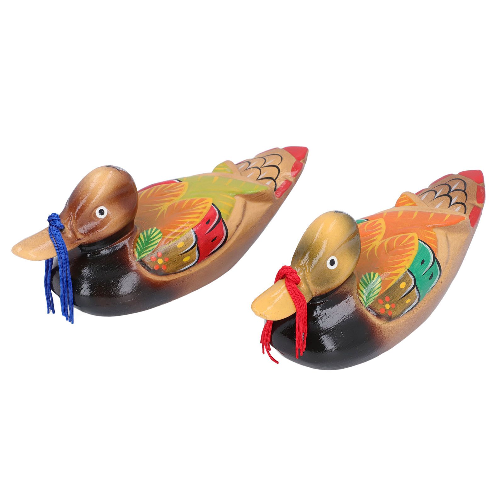 1 Pair Wooden Mandarin Ducks Figurine Colorful Love Birds Duck Statue Handmade view 4