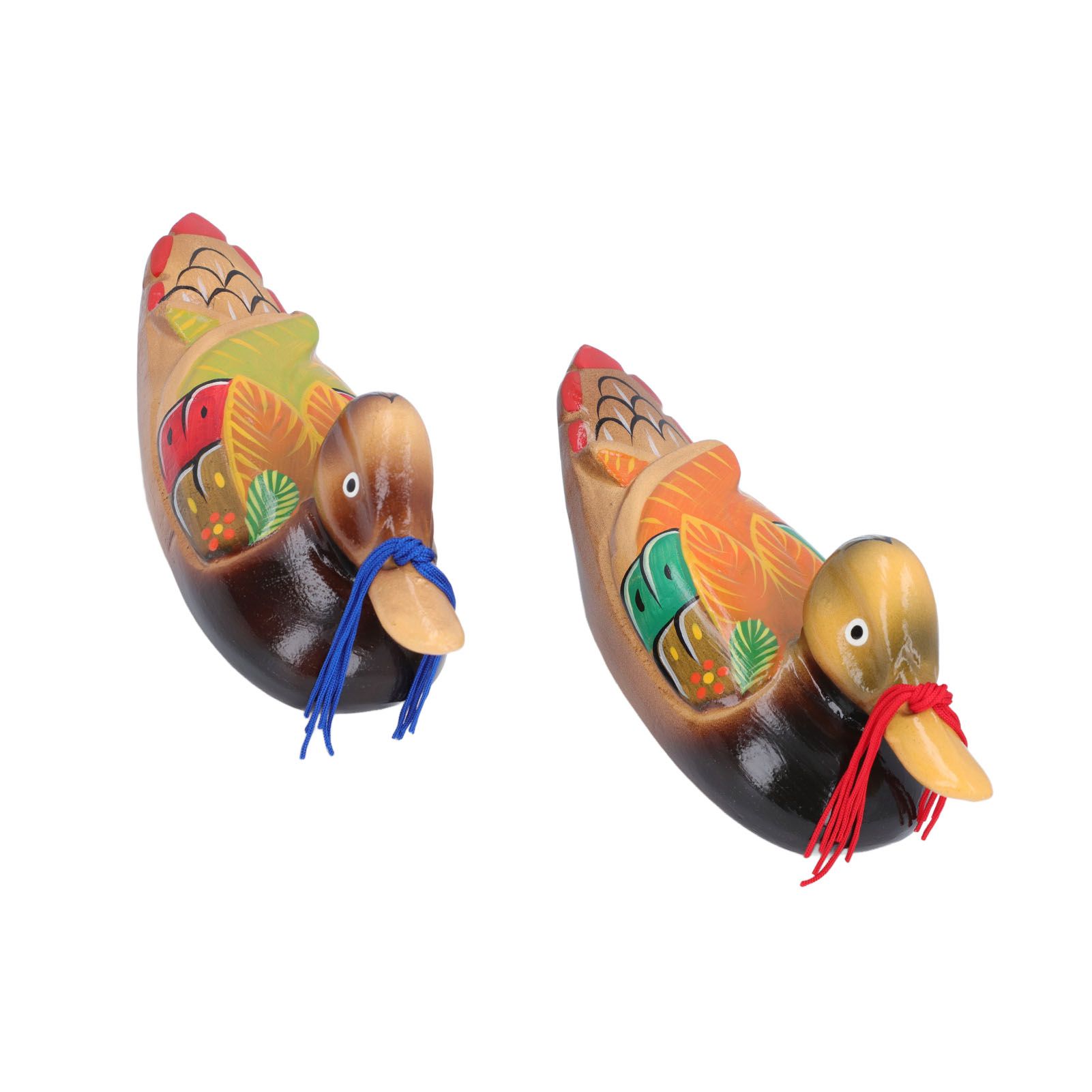 1 Pair Wooden Mandarin Ducks Figurine Colorful Love Birds Duck Statue Handmade view 6