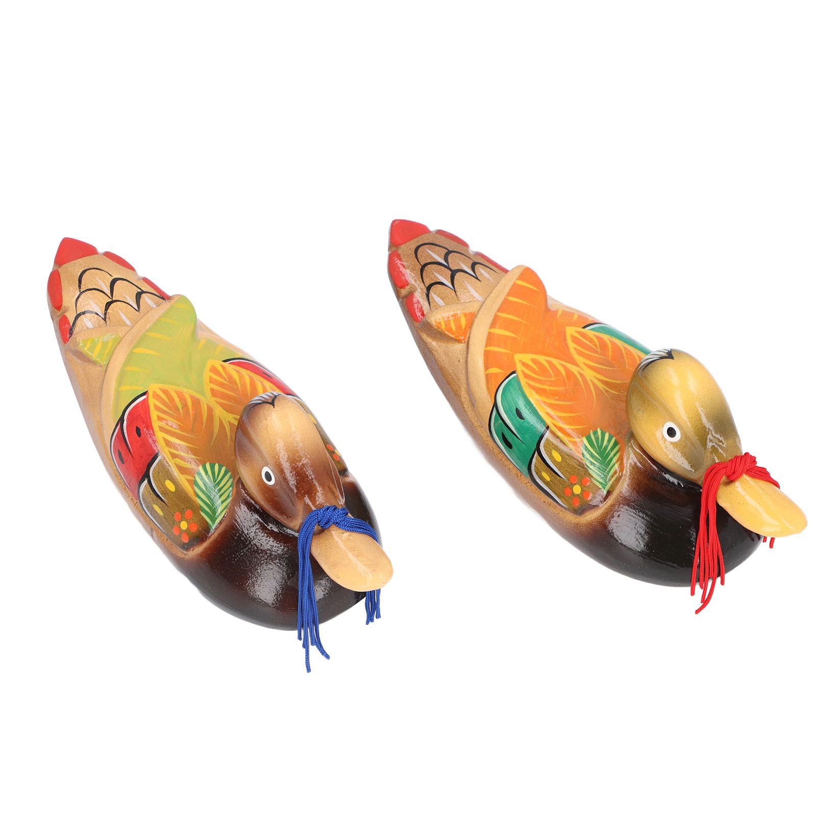 1 Pair Wooden Mandarin Ducks Figurine Colorful Love Birds Duck Statue Handmade view 8