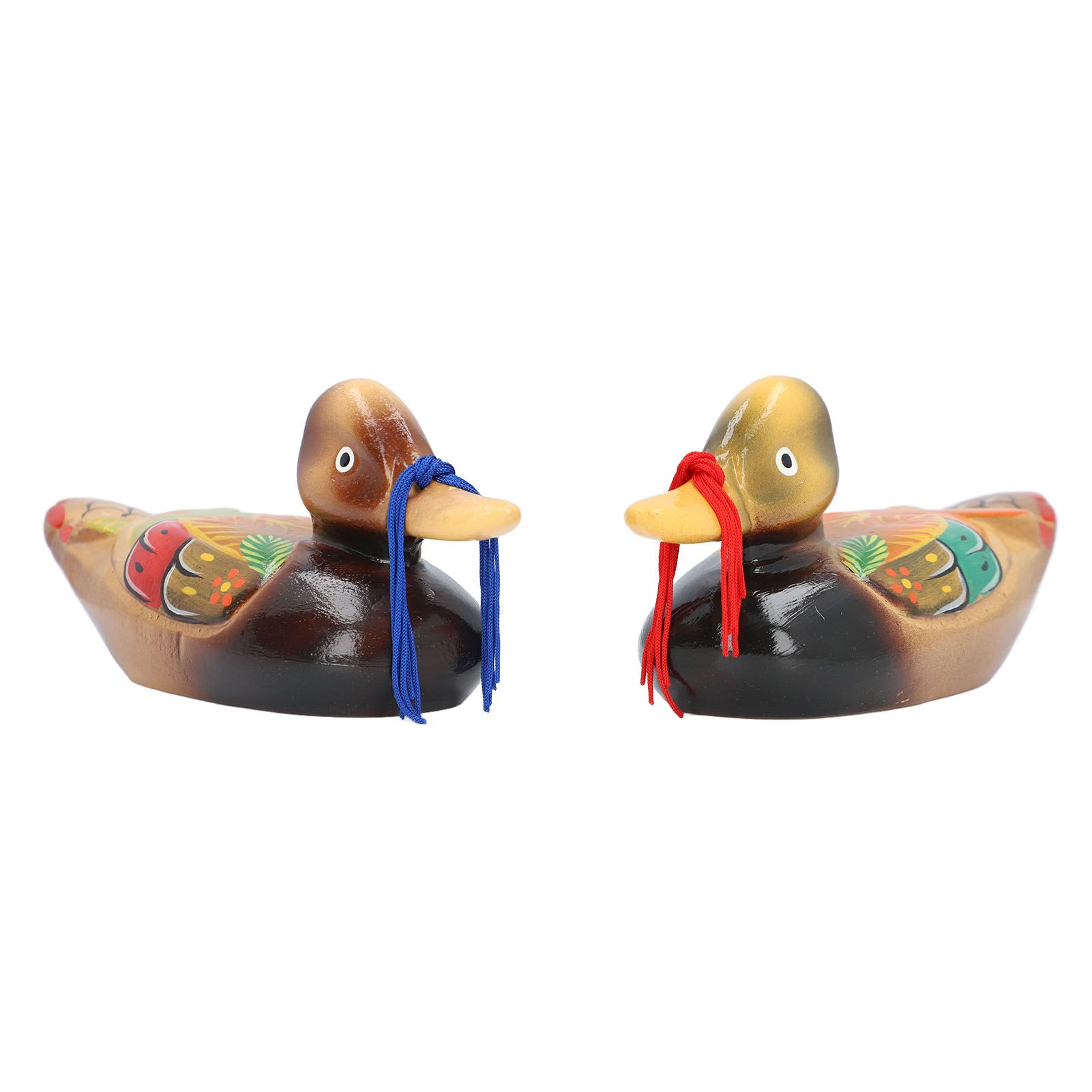 1 Pair Wooden Mandarin Ducks Figurine Colorful Love Birds Duck Statue Handmade view 12