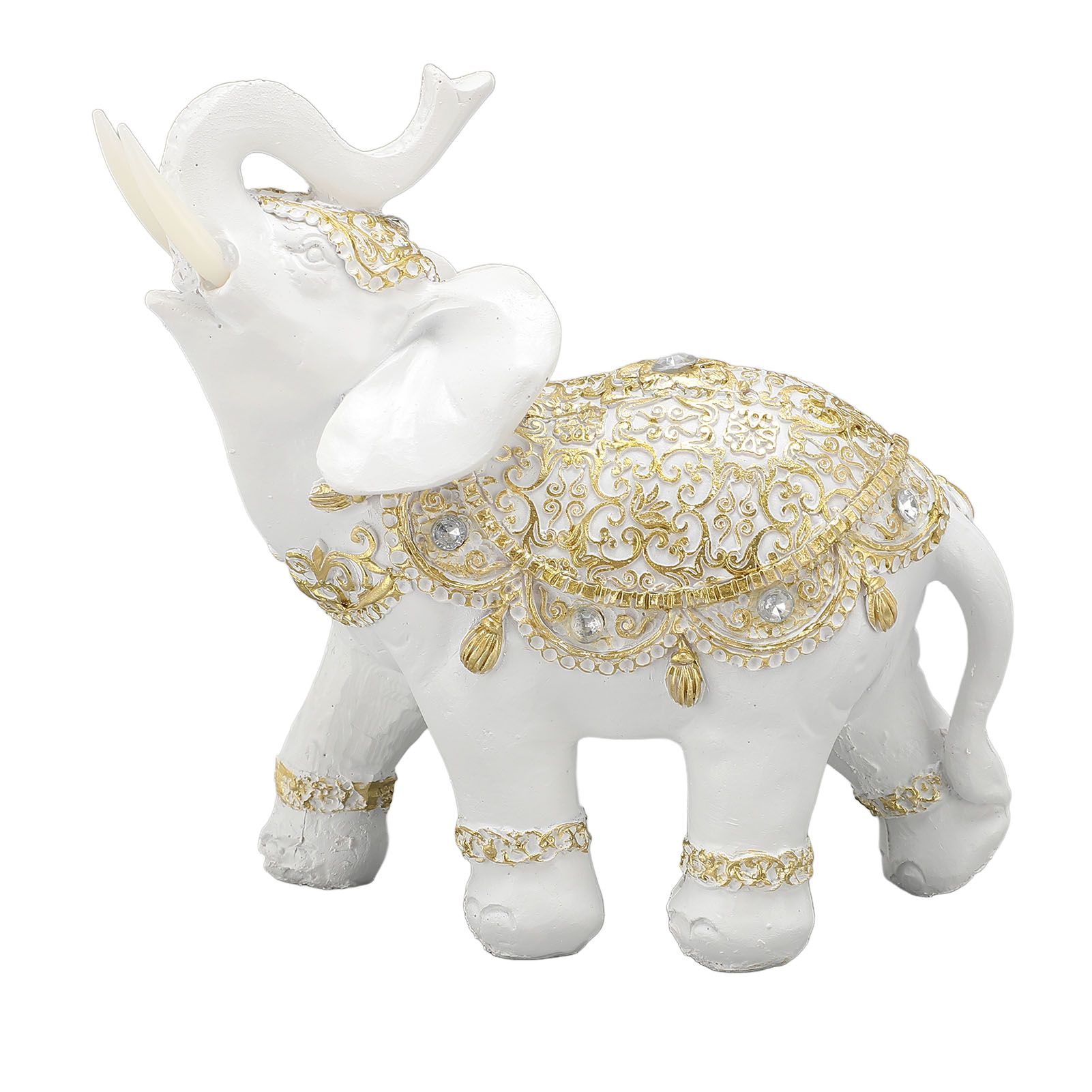 Elephant Statue White Resin Cute Lucky Elephant Sculpture for Entryway view 3
