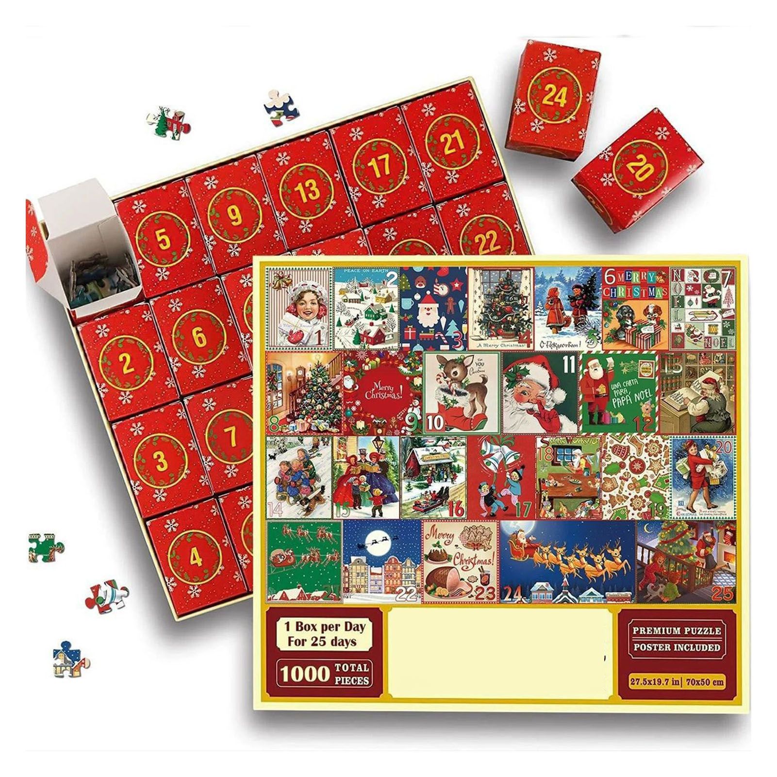 24 Boxs Xmas Advent Calendar Red Xmas Theme Blind Box Innovative Xmas Puzzle view 3