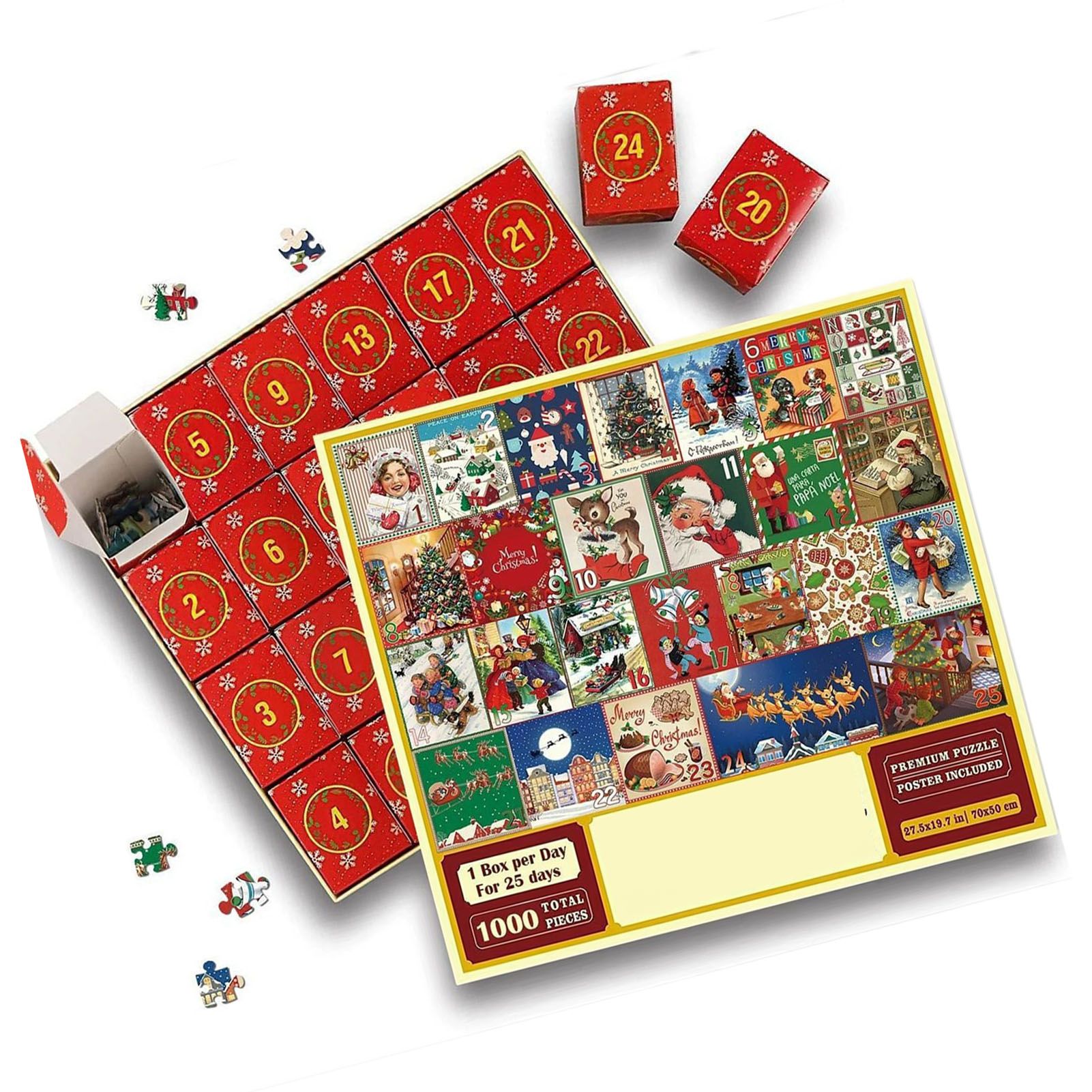 24 Boxs Xmas Advent Calendar Red Xmas Theme Blind Box Innovative Xmas Puzzle view 4