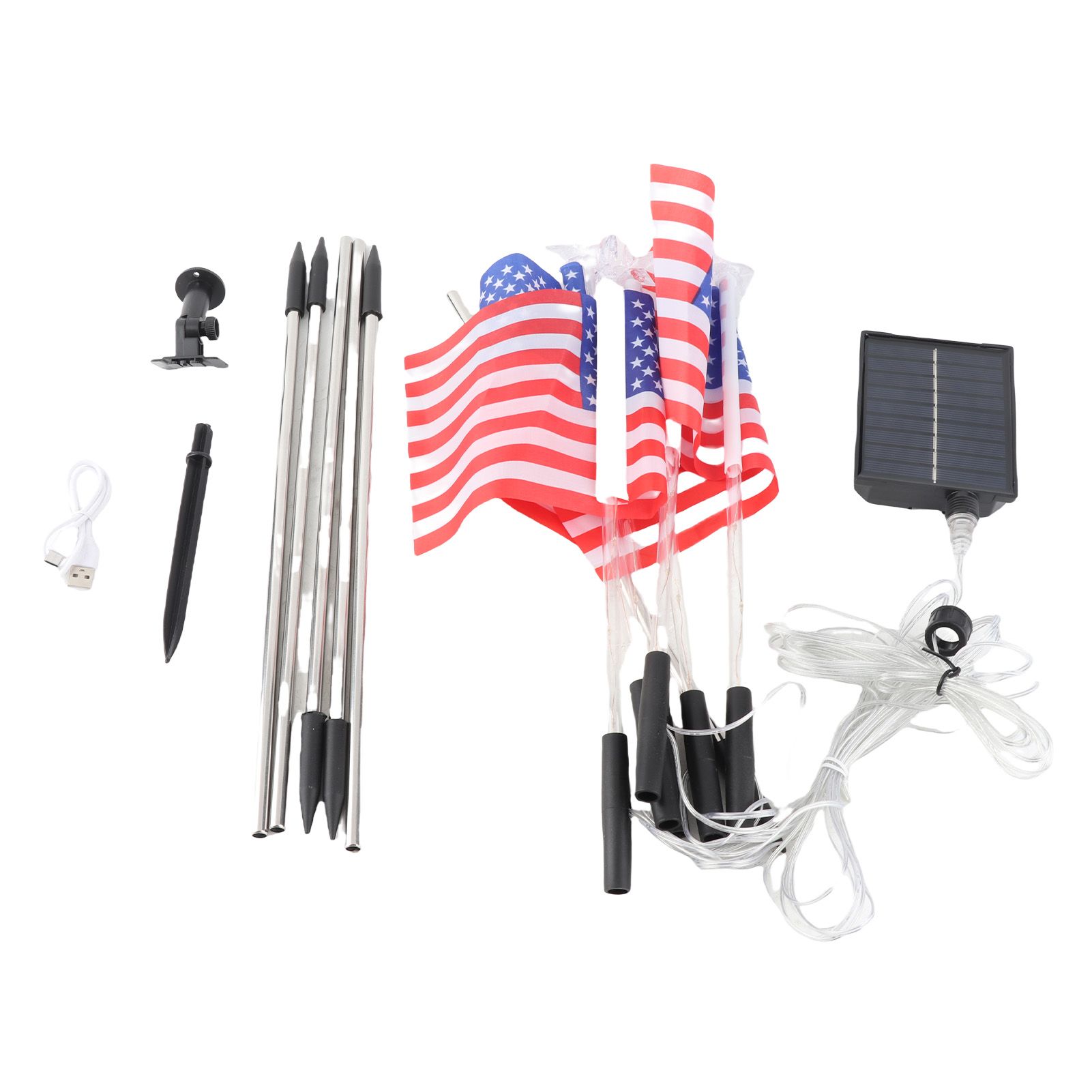 Solar US Flag Lights Red White Blue 8 Modes Independence Day Decor view 2