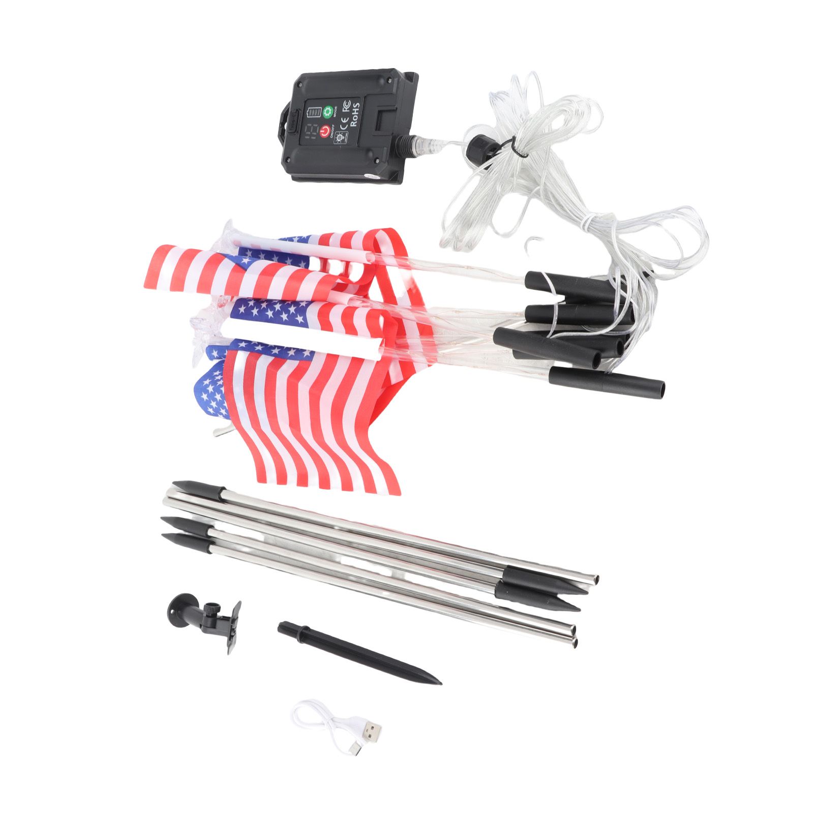 Solar US Flag Lights Red White Blue 8 Modes Independence Day Decor view 4