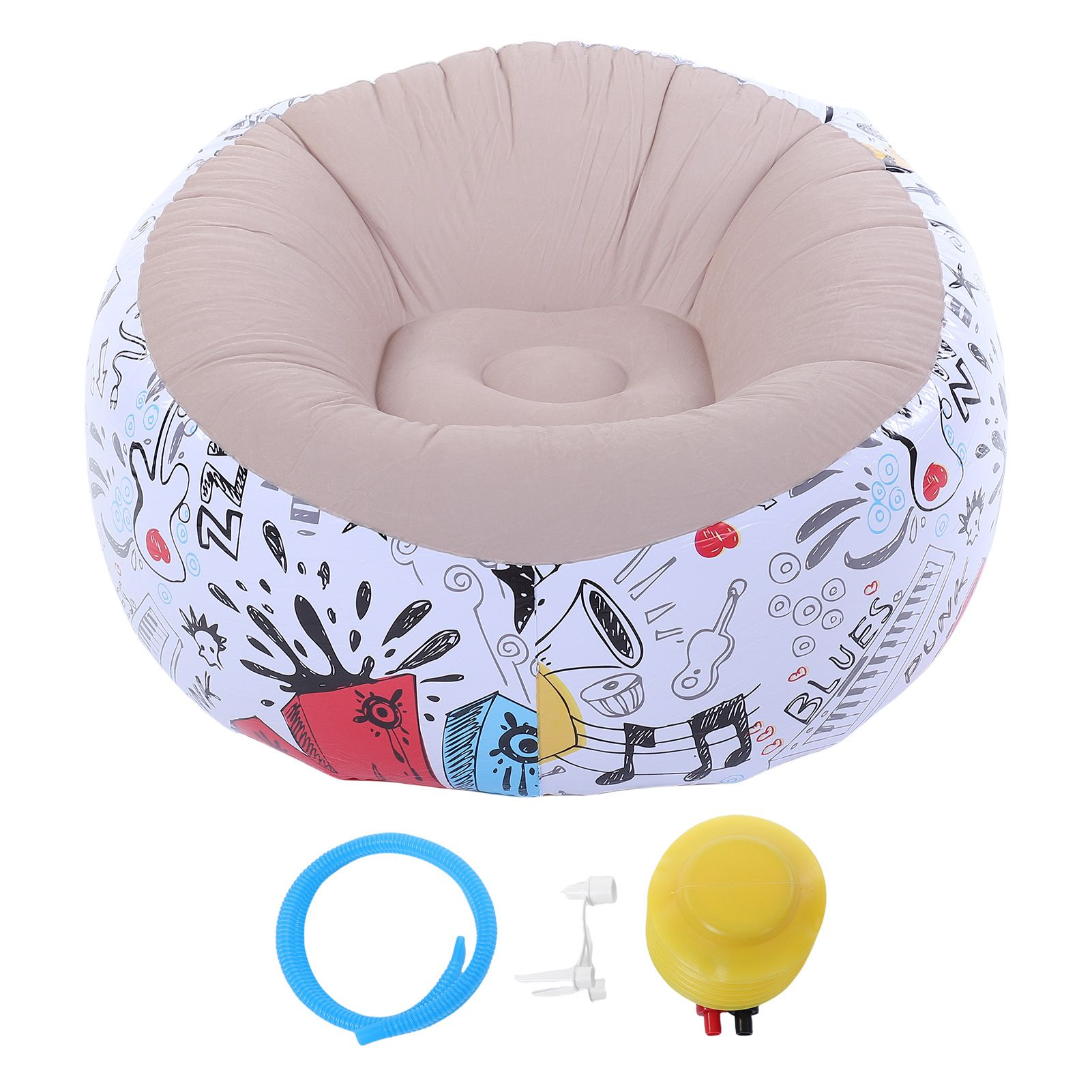 Inflatable Bean Bag Chair Doodle Pattern PVC Flocked Blow Up Sofa Chair for view 3