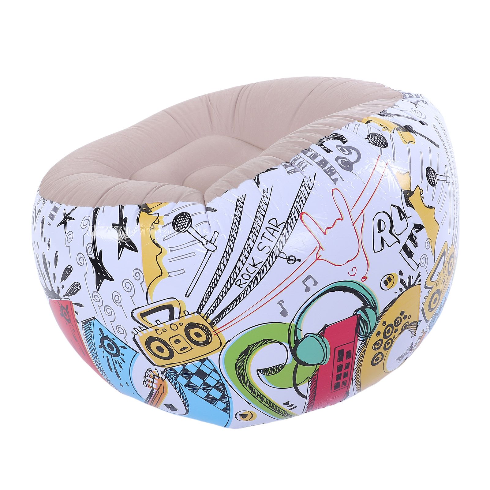 Inflatable Bean Bag Chair Doodle Pattern PVC Flocked Blow Up Sofa Chair for view 4