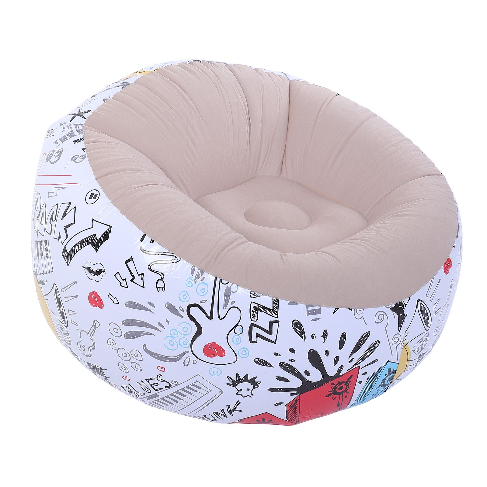 Inflatable Bean Bag Chair Doodle Pattern PVC Flocked Blow Up Sofa Chair for view 10