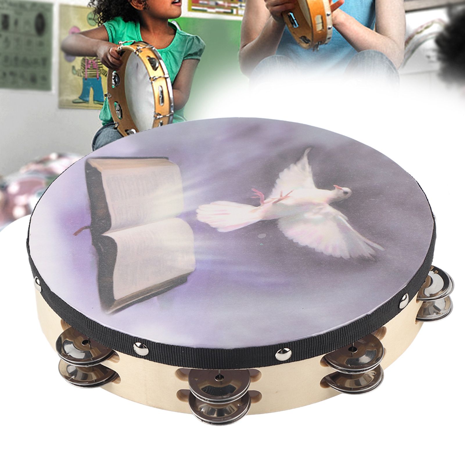 Tambourine Double Row Metal Jingle Handheld Percussion for Church Party25cm view 8
