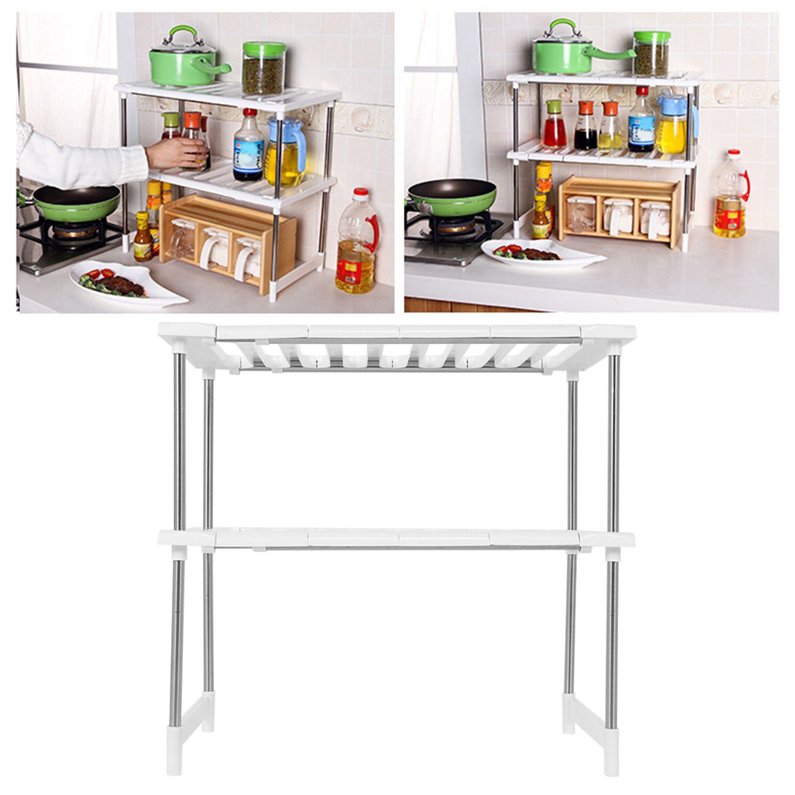 2-Tier Under Sink Rack Stainless Steel Expandable Storage Organizer Kitchen view 9