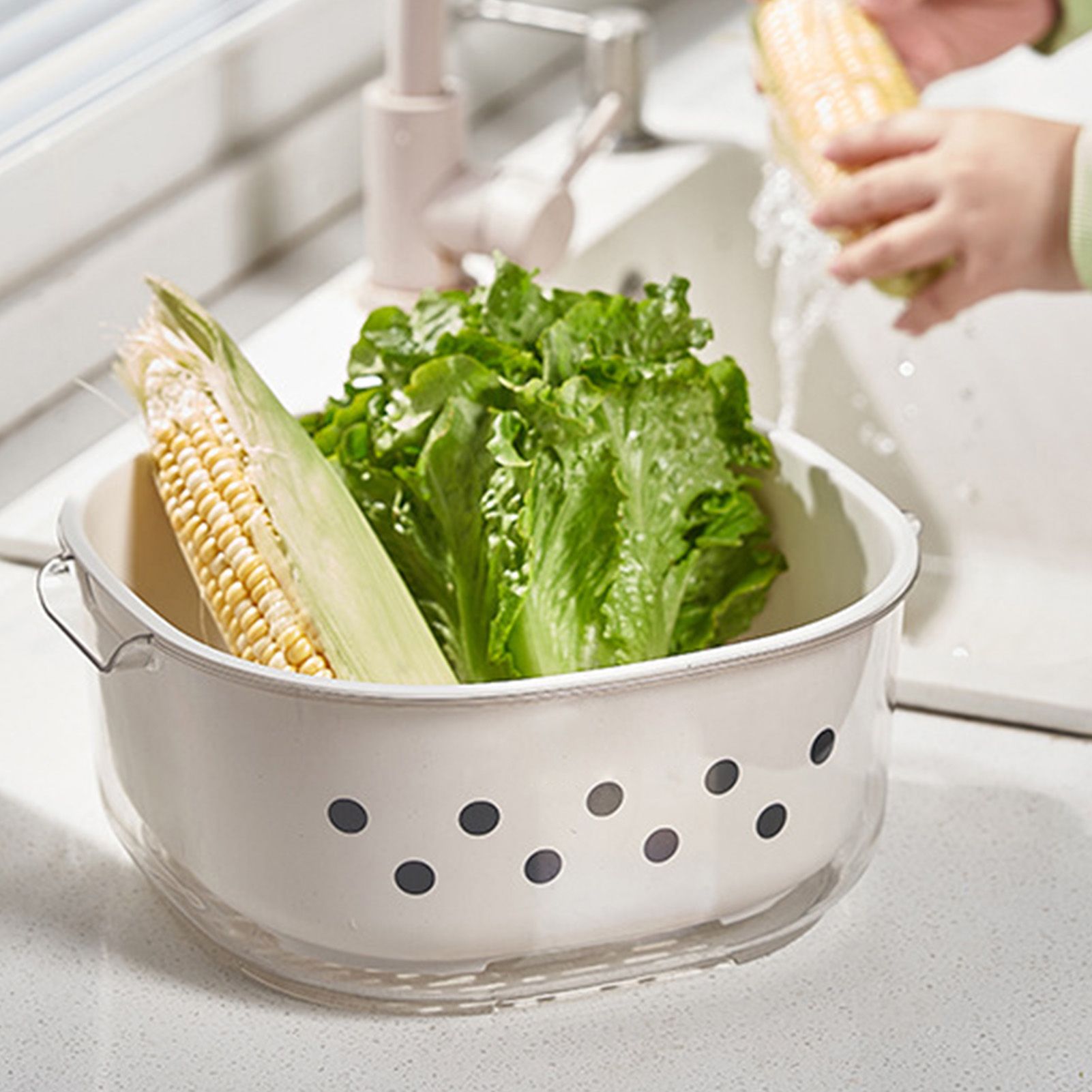 Kitchen Colanders Bowl Set Large Capacity Multipurpose Double Layer Fruit view 8