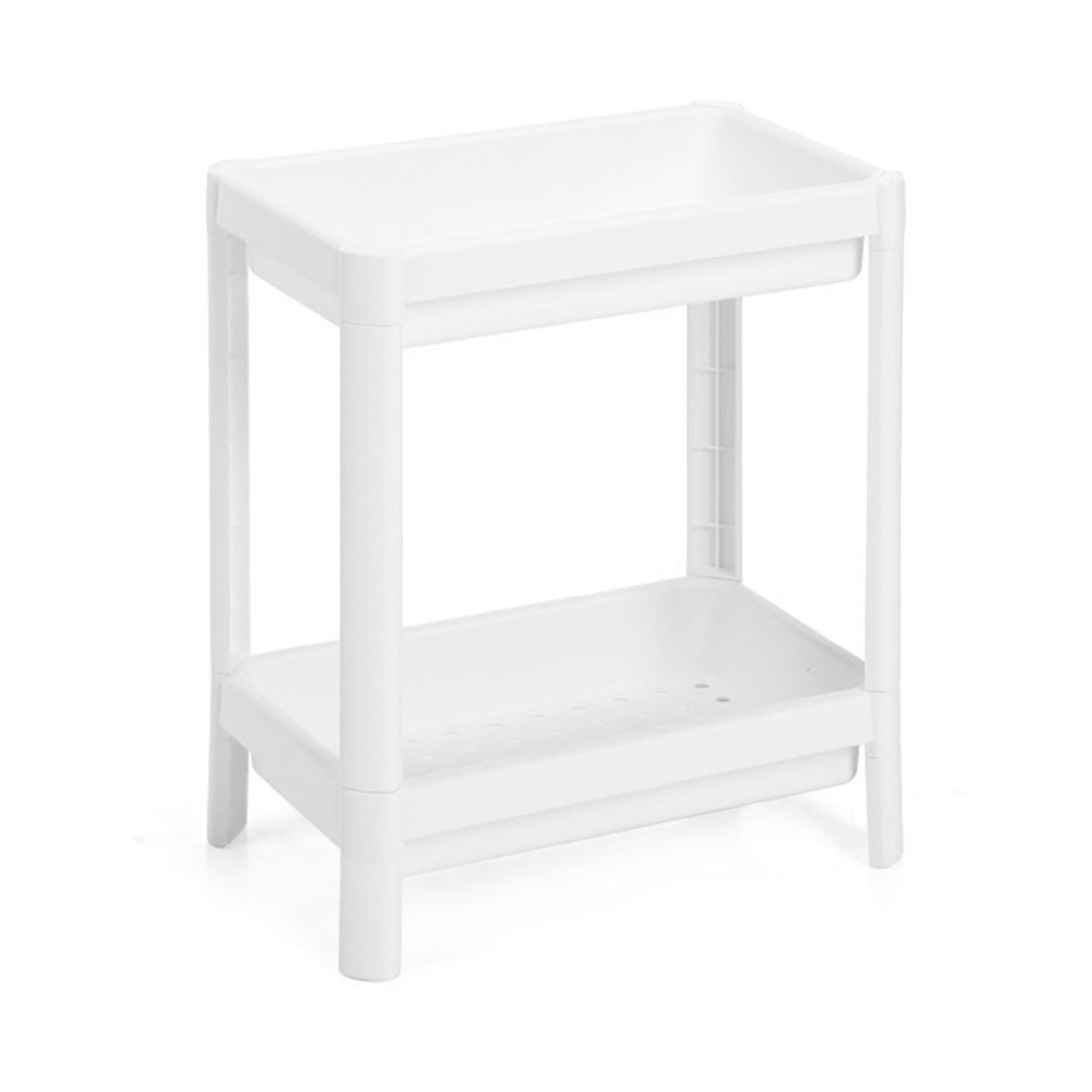 2 Tier Bathroom Floor Storage Shelf with Drain Hole Multifunction Stable Space view 3