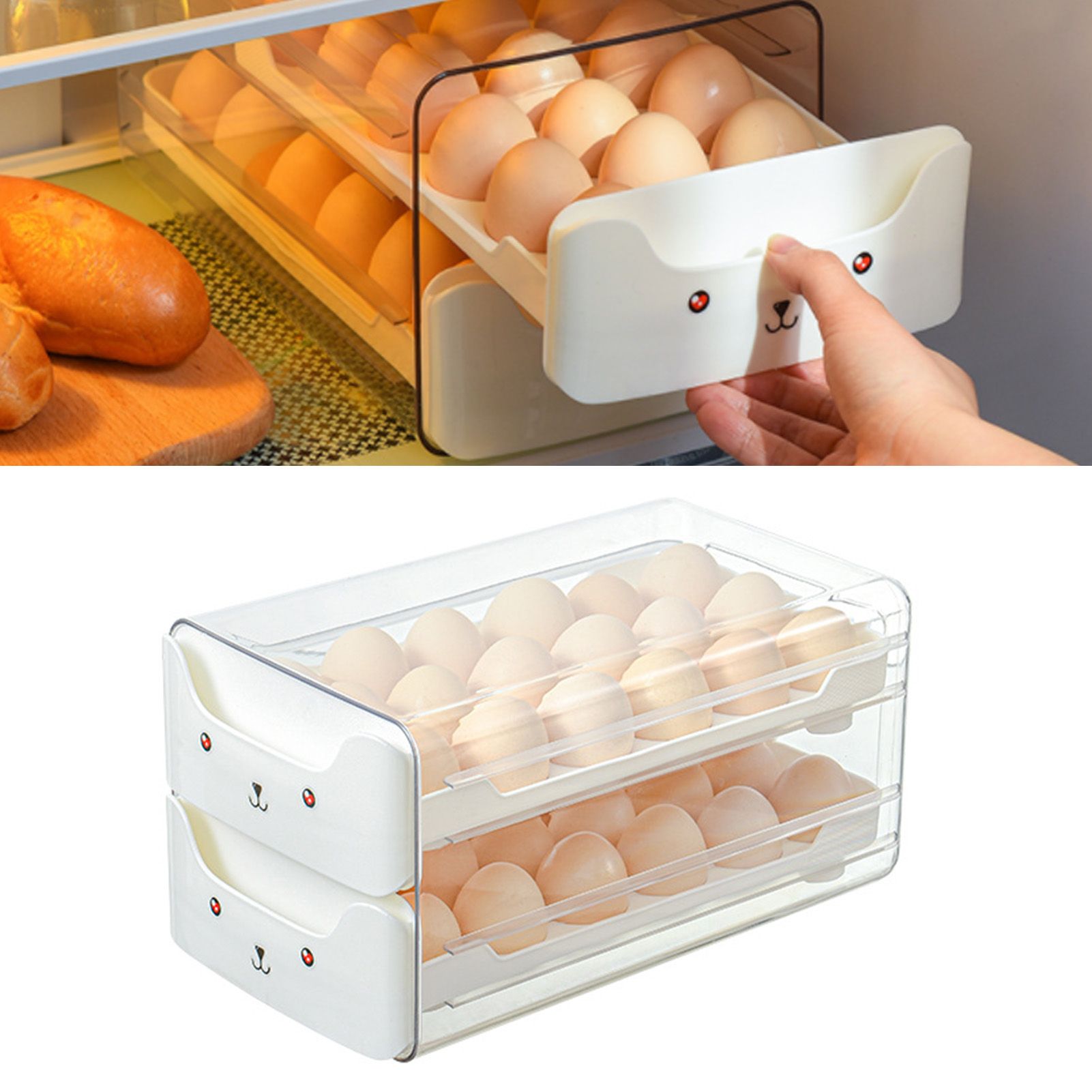 Egg Container Double Layer Drawer Plastic Stackable Clear Egg Storage Box for