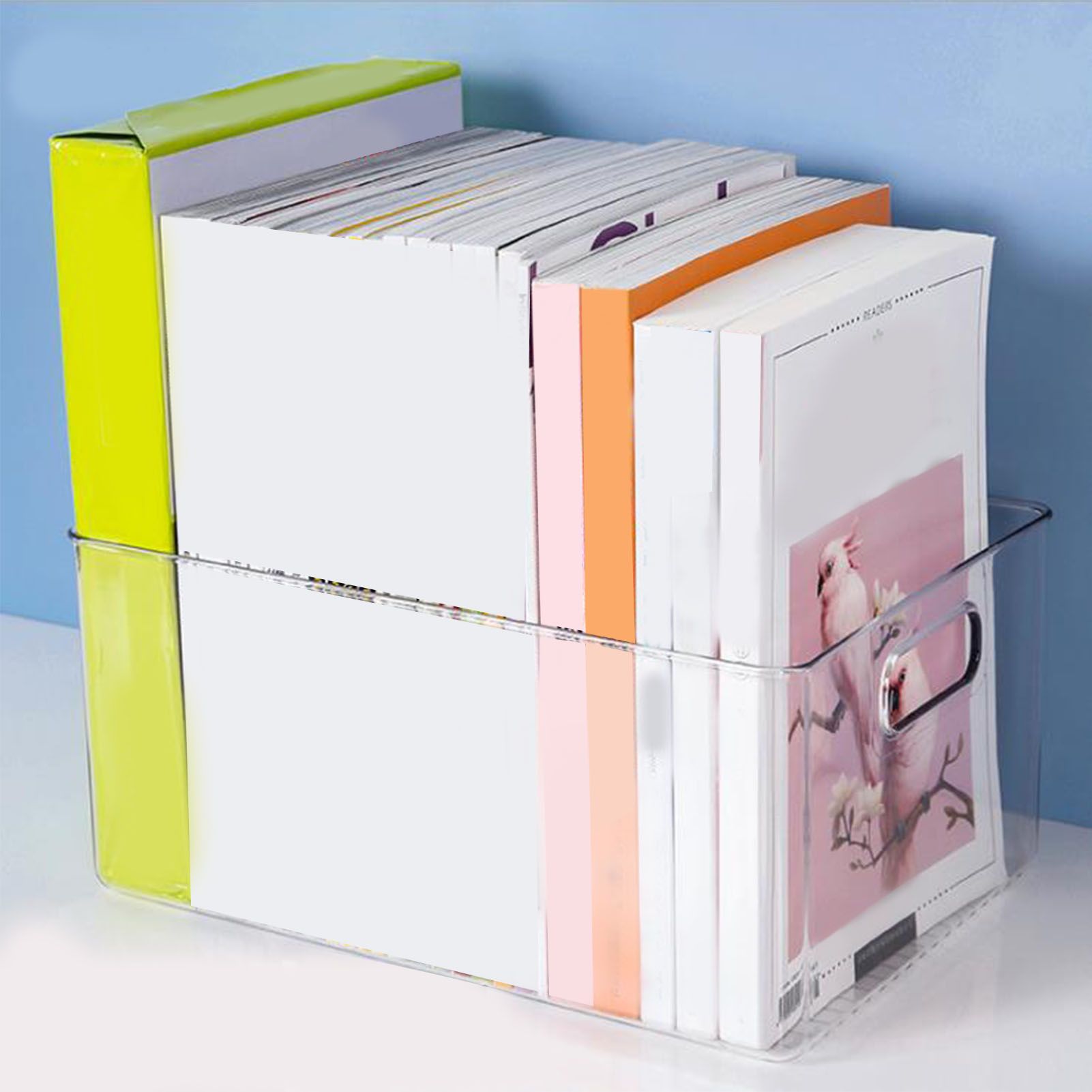 Clear Plastic Pantry Organizer Bin with Handle Freezer Pantry Organization for view 9