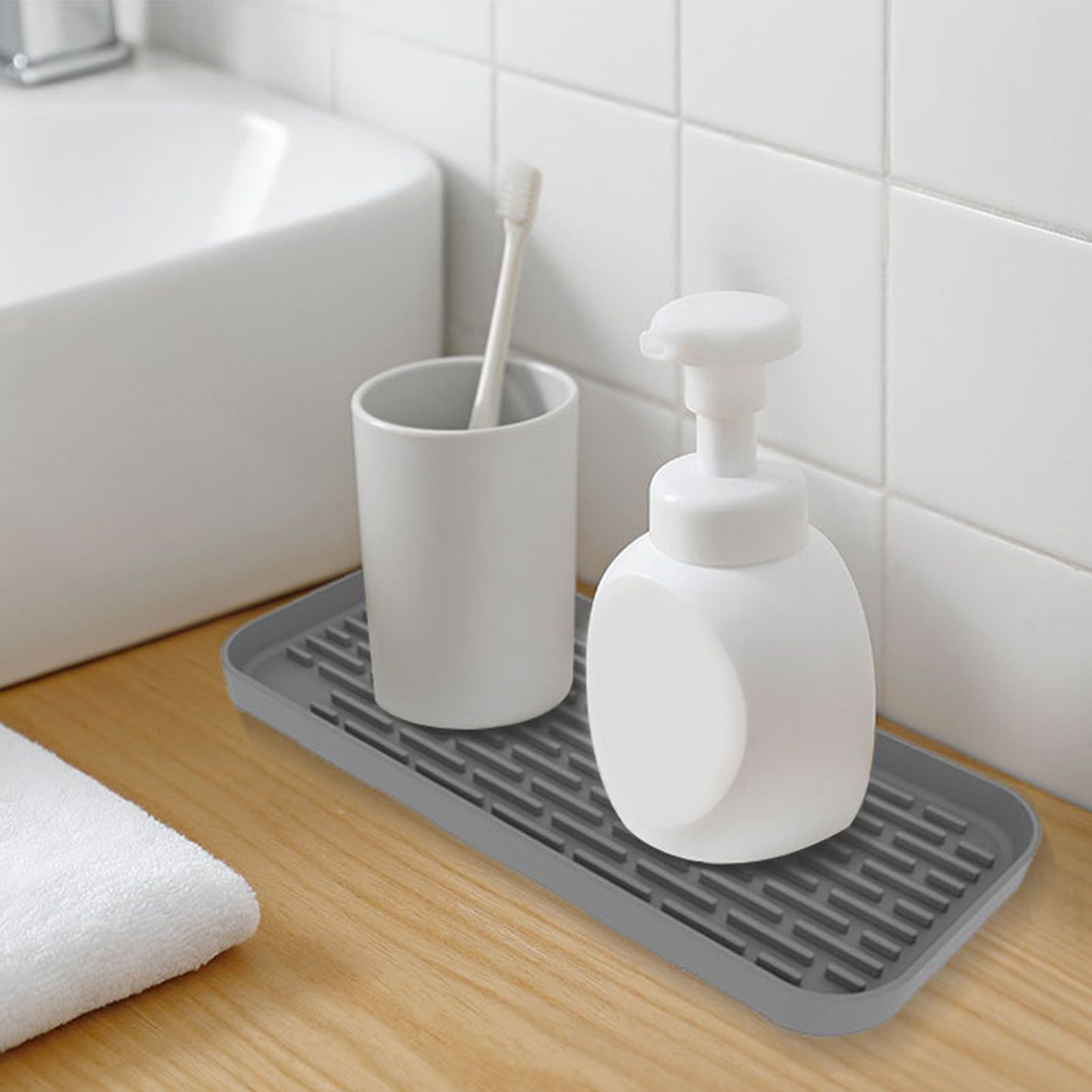 Dish Drying Mat for Kitchen Counter Silicone Anti Slip Sink Drainer Mat for view 8