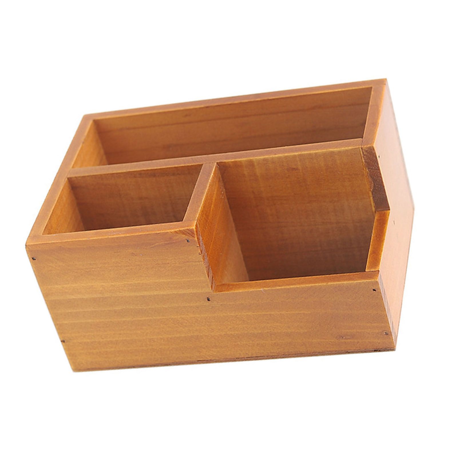 Wooden Remote Control Holder Multifunctional 3 Compartment Desktop Storage Box view 4