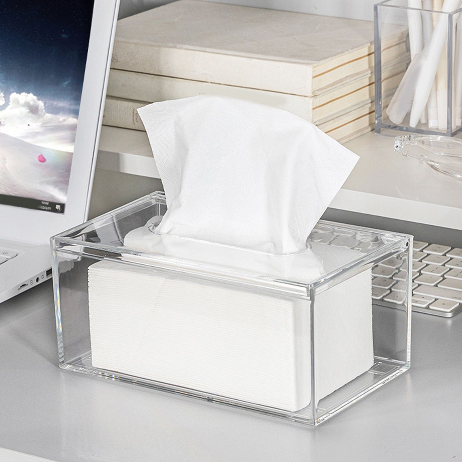 Tissue Box Cover Transparent Rectangular Acrylic Napkin Box Holder for Living view 7