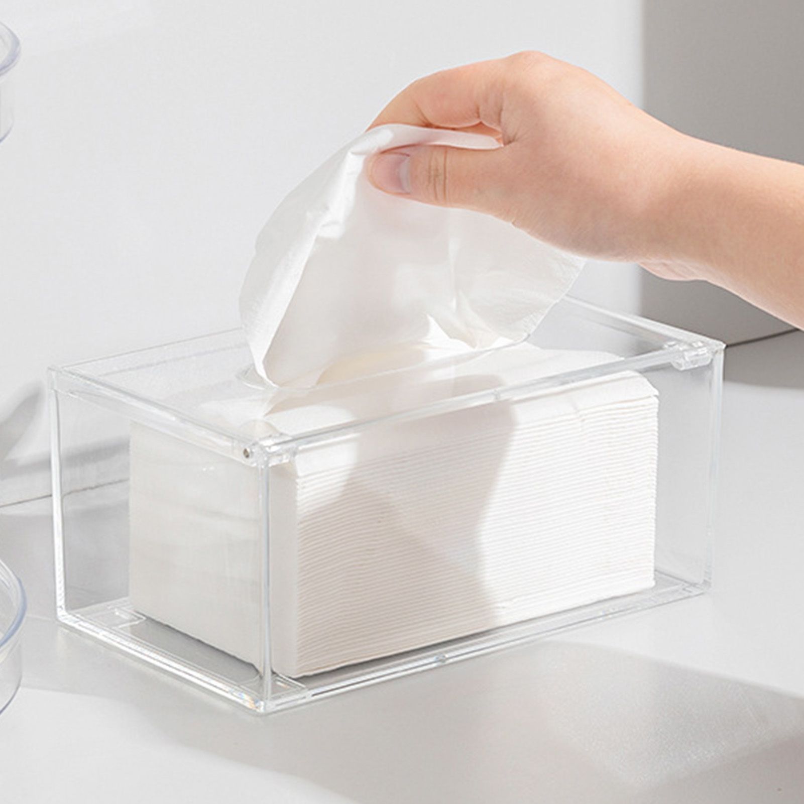 Tissue Box Cover Transparent Rectangular Acrylic Napkin Box Holder for Living view 8