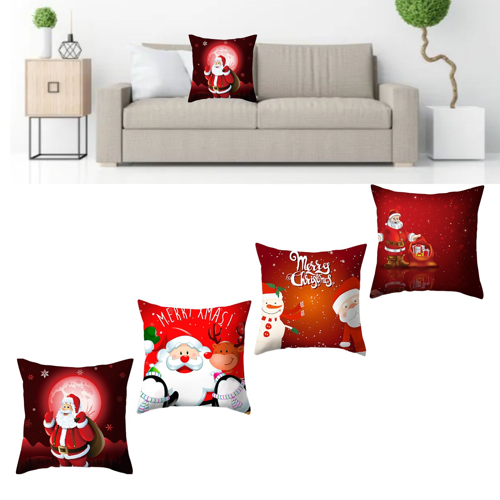 4pcs Christmas Pillow Covers Cushion Covers Decoration Holiday Decor Throw view 8