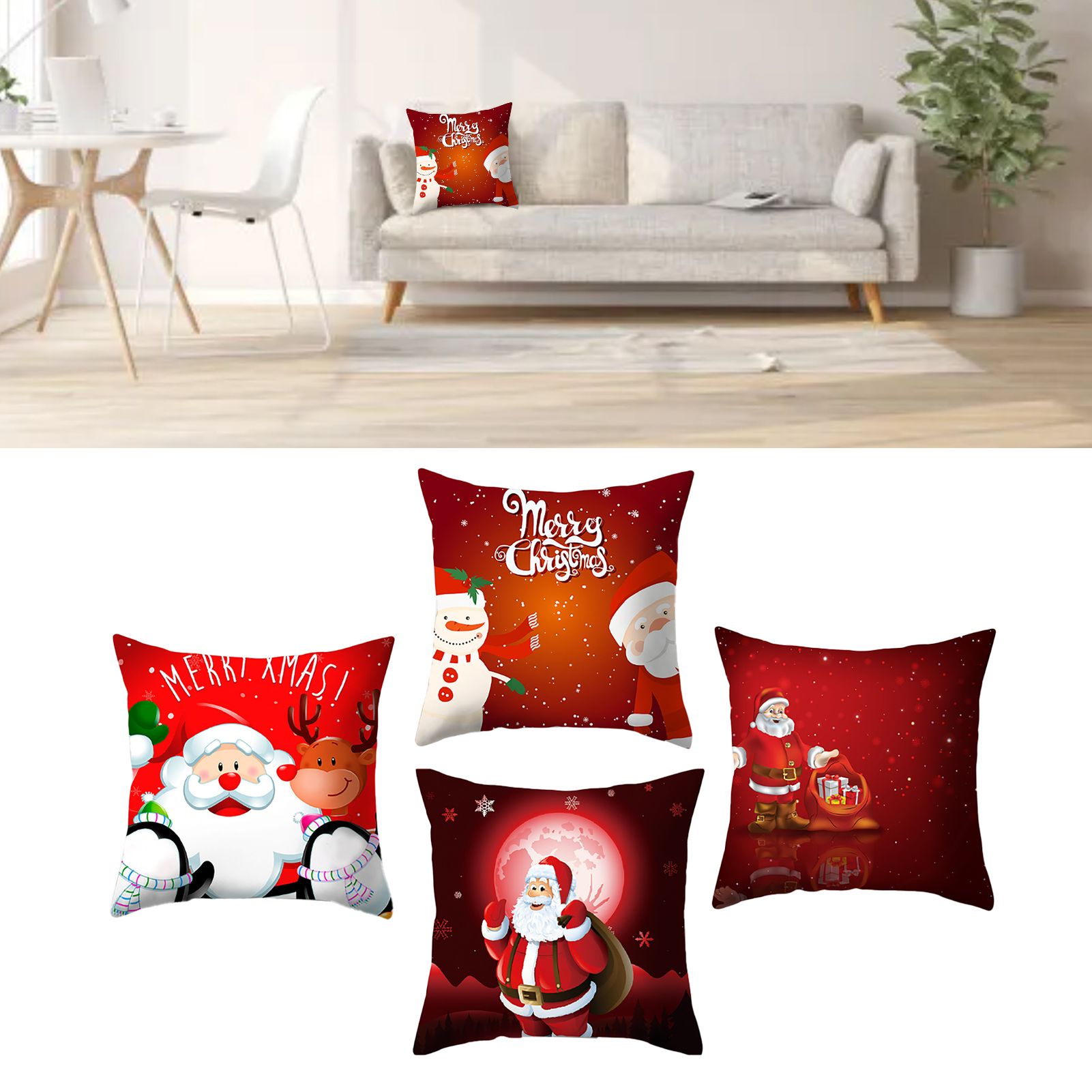 4pcs Christmas Pillow Covers Cushion Covers Decoration Holiday Decor Throw view 9
