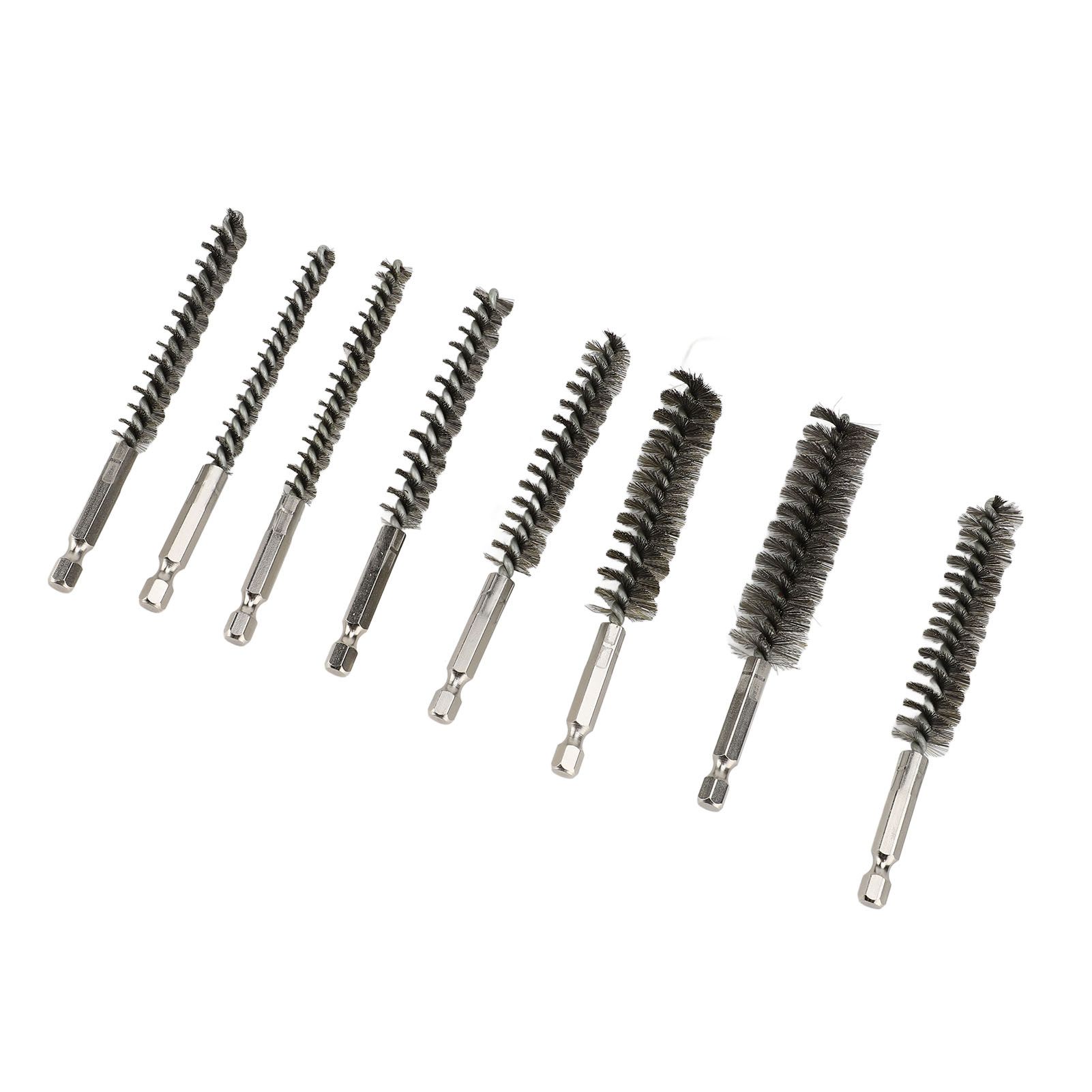 8PCS Pipe Brush 304 Stainless Steel Hex Shank Bore Cleaning Brushes Set for