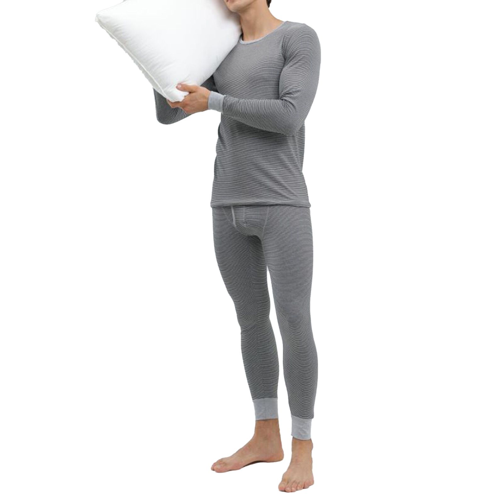 Thermal Underwear Set for Men Knit Horizontal Stripe Winter Warm Base Layer view 4
