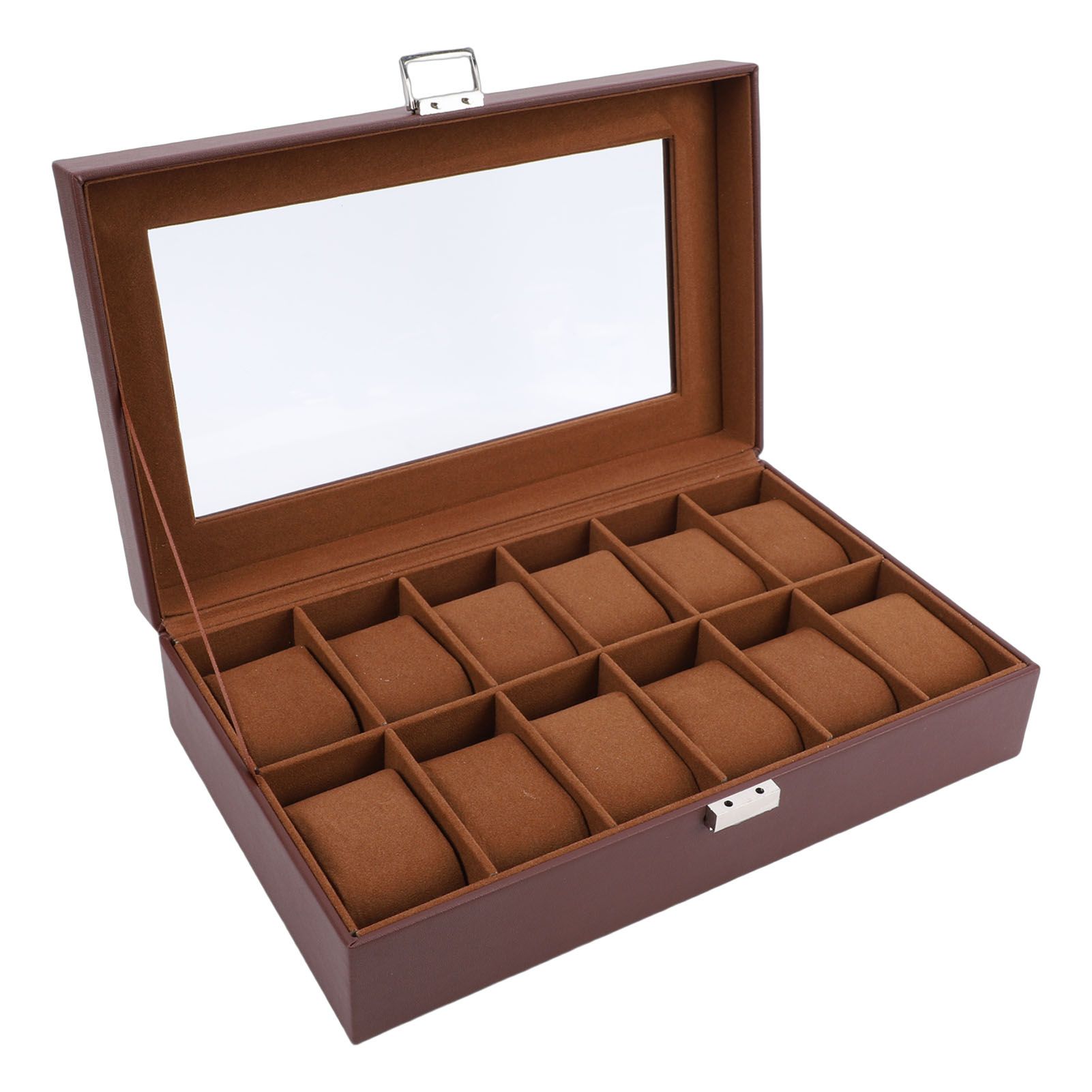 Watch Box with Watch Pillows Vintage Brown Leather 12 Slot Watch Case for view 6