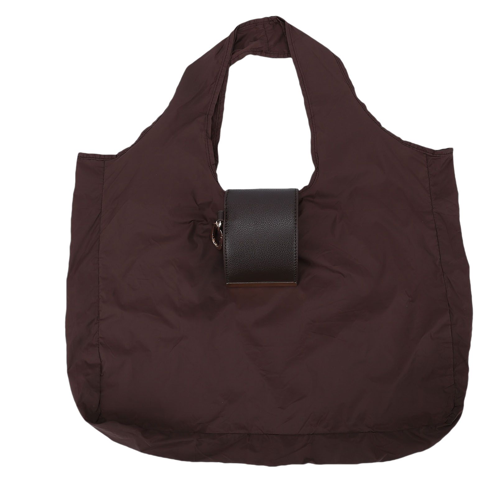 Foldable Handbag with Keychain Leather Nylon Expandable Reusable Grocery Bag view 3