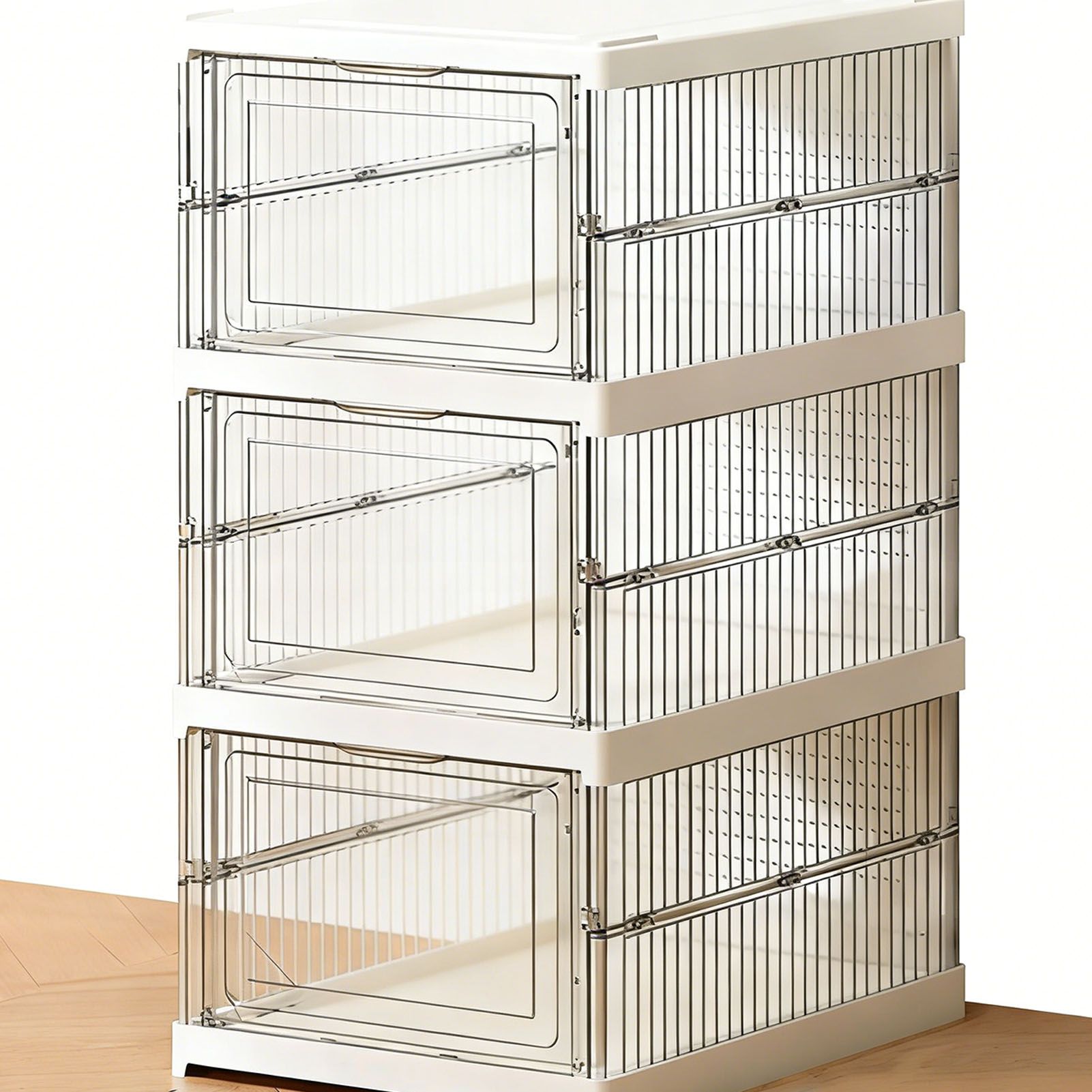 Shoe Storage Box Clear Plastic Stackable Shoe Organizer Space Saving Foldable view 9
