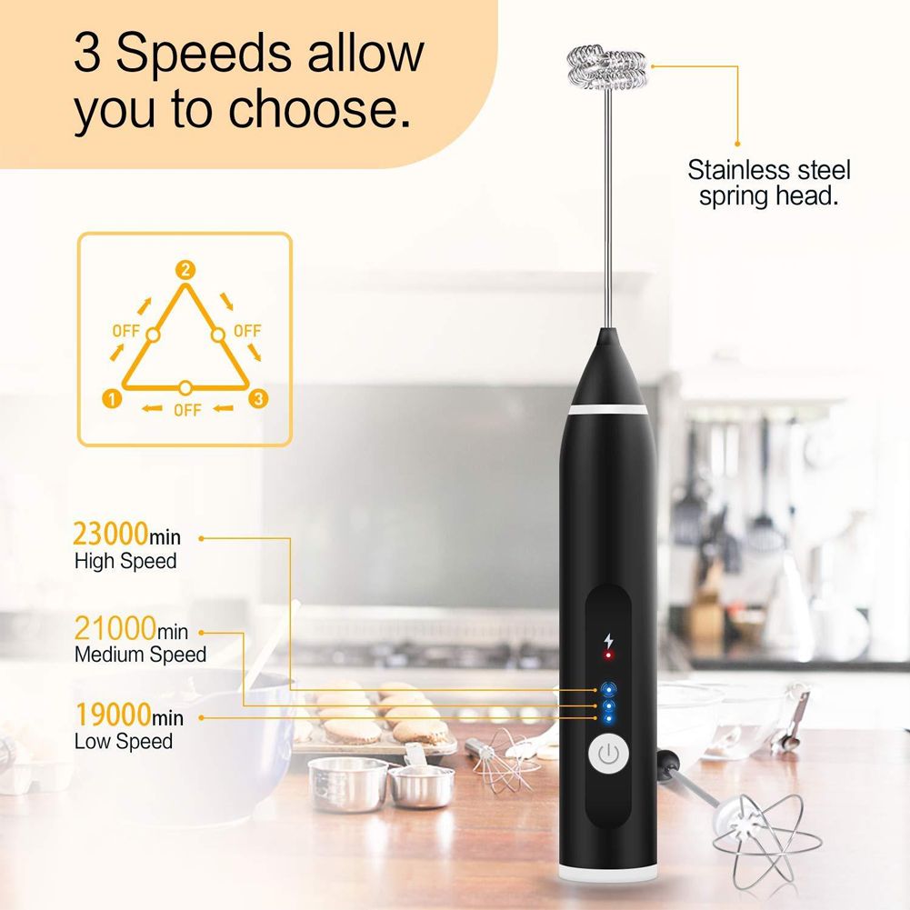 Electric Milk Frother Automatic Egg Beater USB Charging Mixer 3 Speed Settings view 9