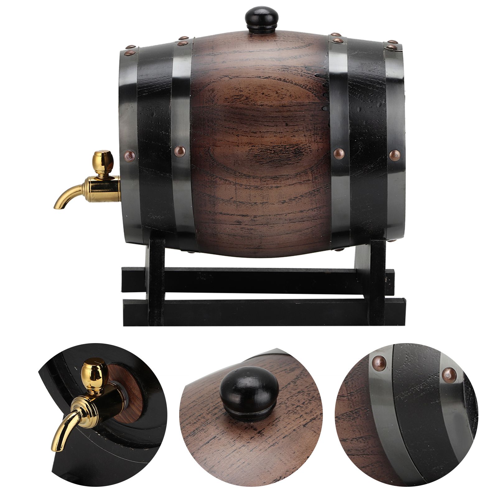 3L Vintage Striped Black Oak Red Wine Barrel Keg Bucket Container with Faucet view 9