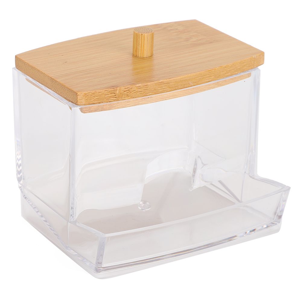 Transparent Seasoning Jar Bamboo Cover Cotton Swab Toothpick Storage Box