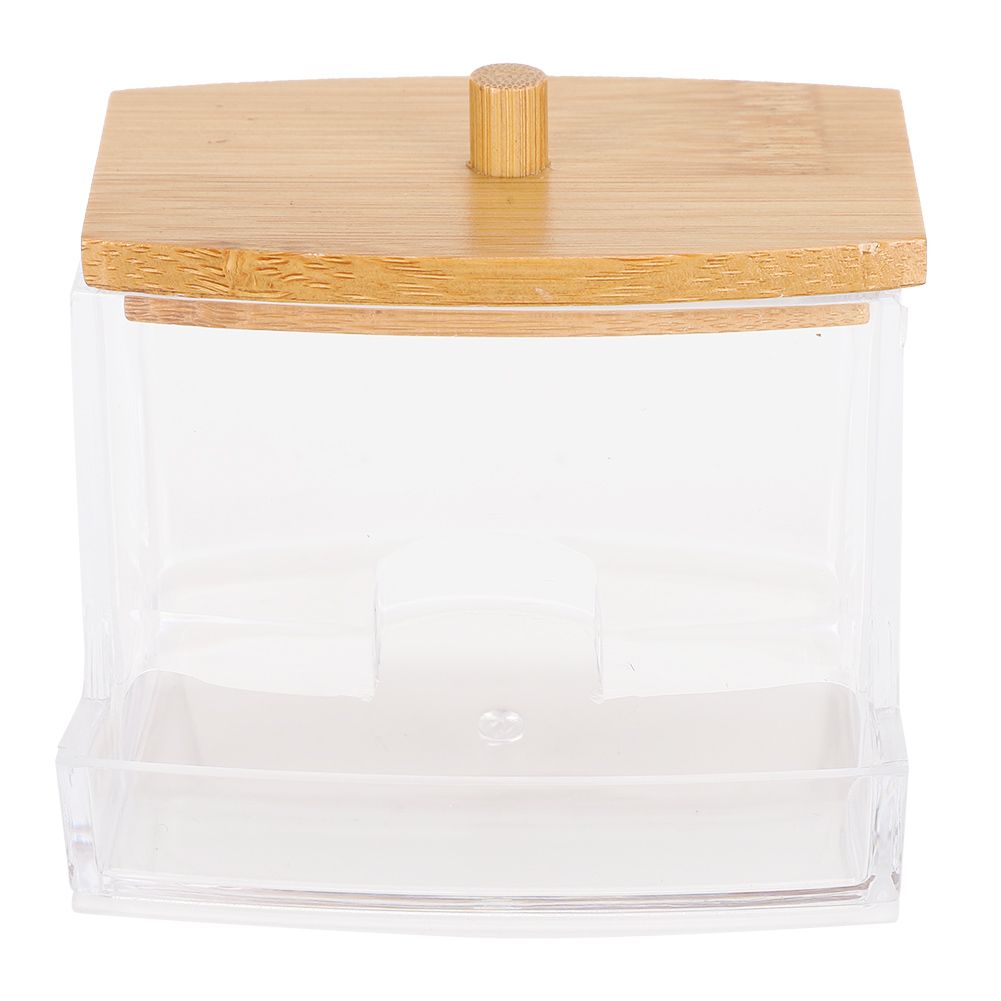 Transparent Seasoning Jar Bamboo Cover Cotton Swab Toothpick Storage Box view 2