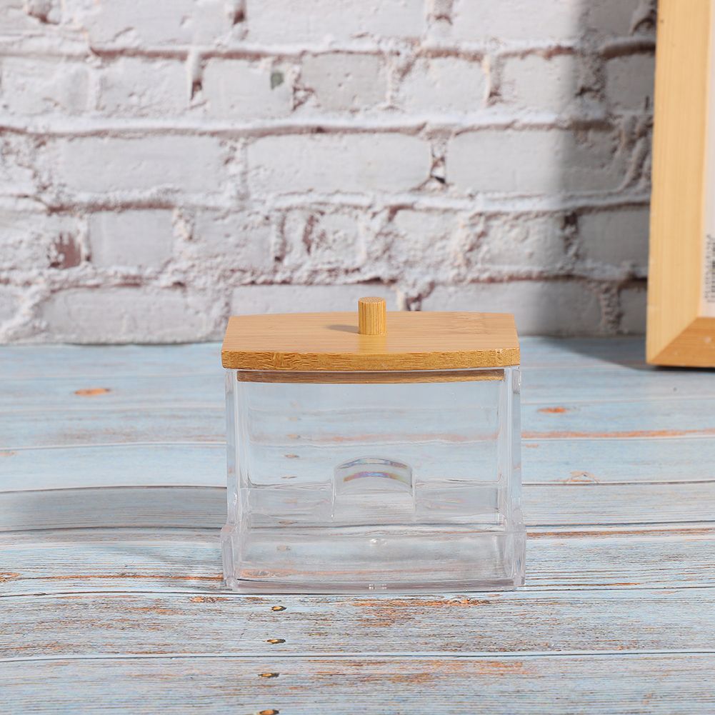 Transparent Seasoning Jar Bamboo Cover Cotton Swab Toothpick Storage Box view 8